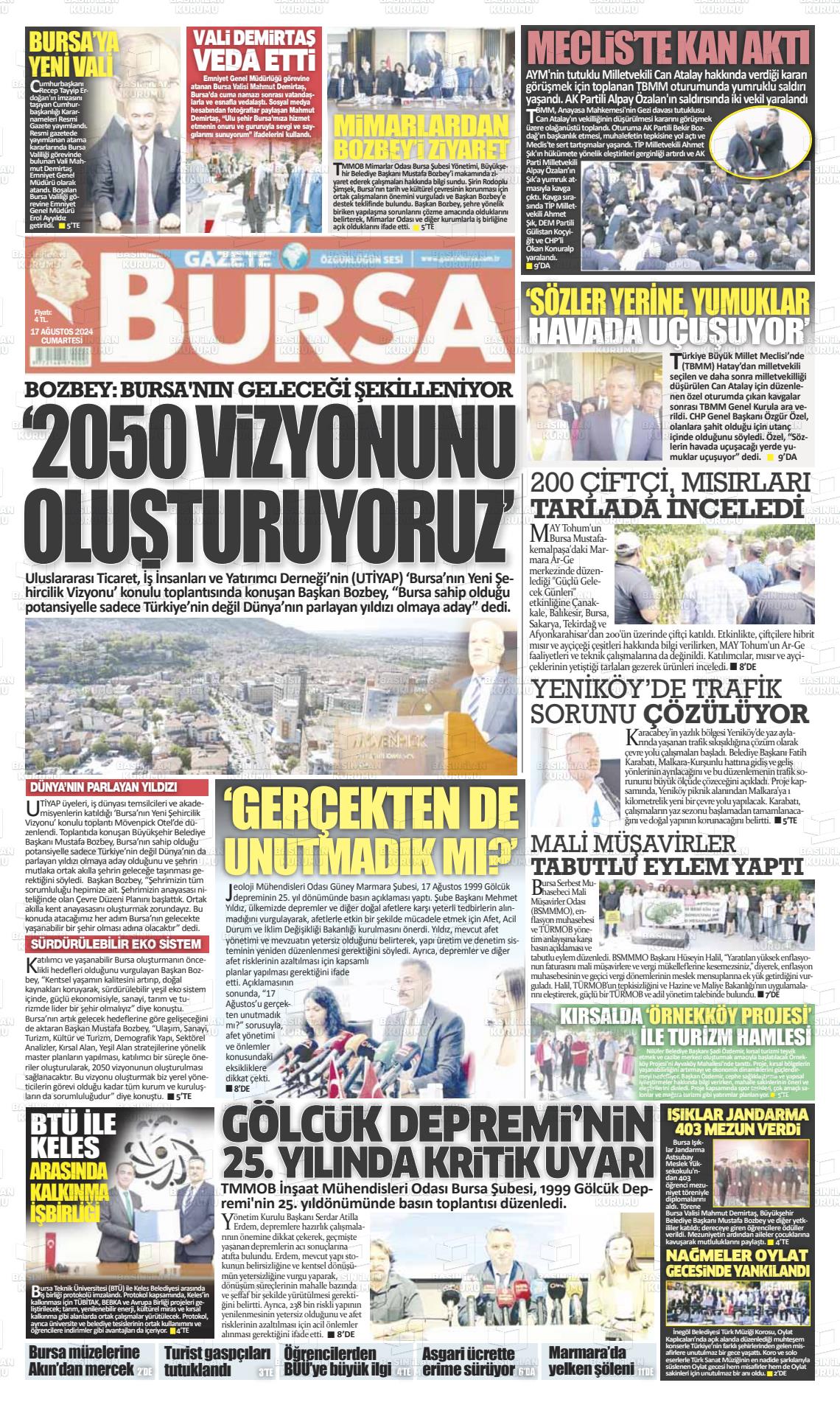 17 Ağustos 2024 Gazete Bursa Gazete Manşeti