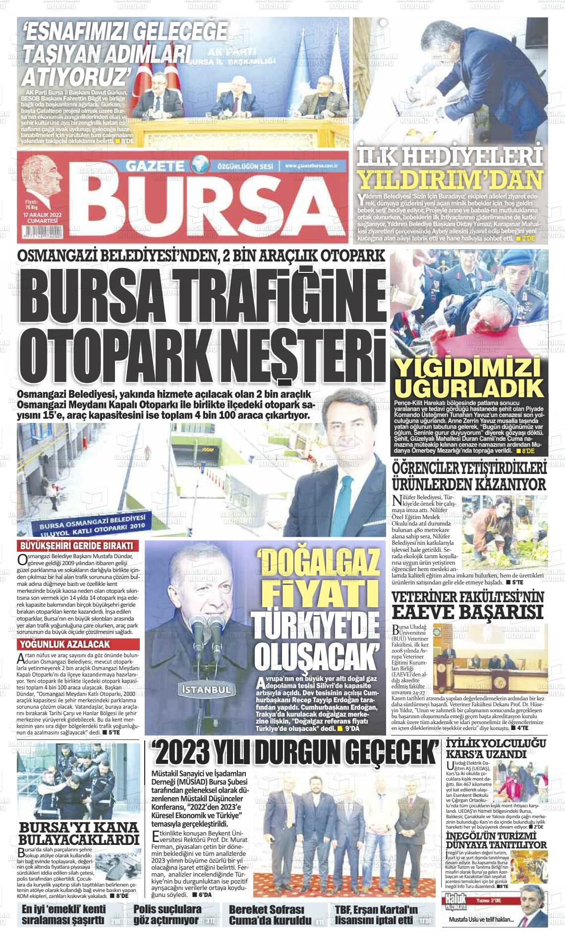 17 Aralık 2022 Gazete Bursa Gazete Manşeti