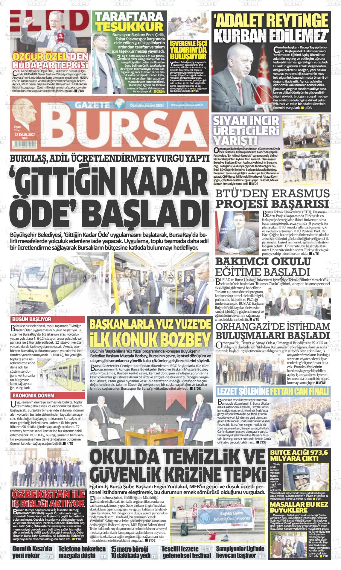 17 Eylül 2024 Gazete Bursa Gazete Manşeti