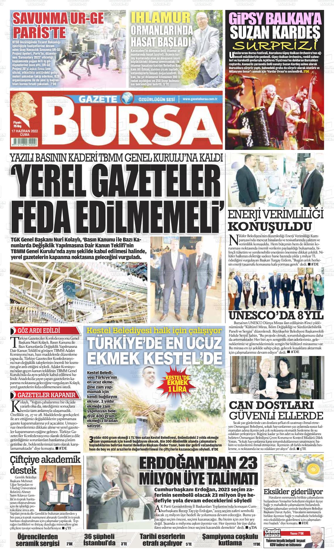 17 Haziran 2022 Gazete Bursa Gazete Manşeti