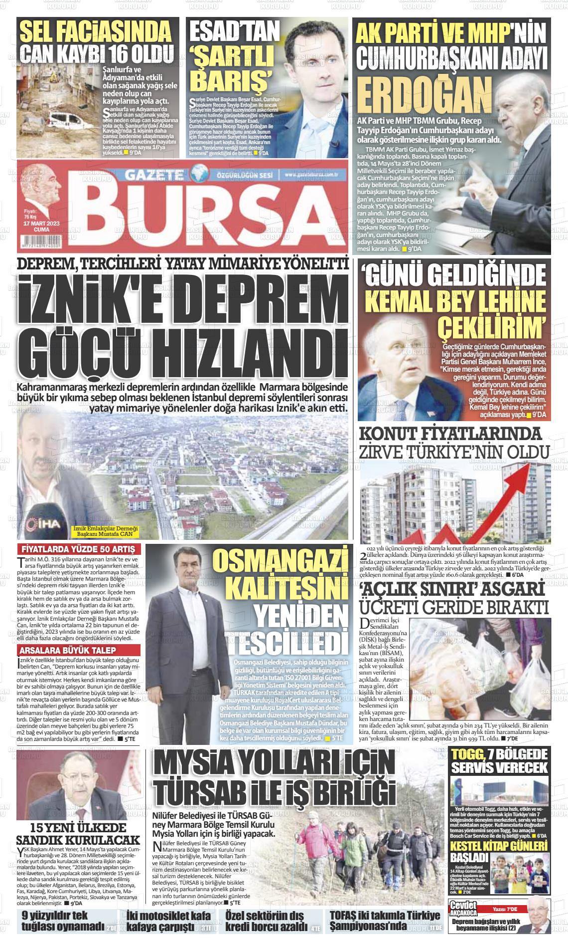 17 Mart 2023 Gazete Bursa Gazete Manşeti