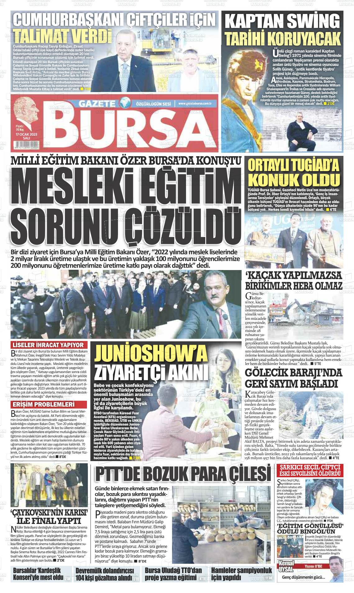 17 Ocak 2023 Gazete Bursa Gazete Manşeti