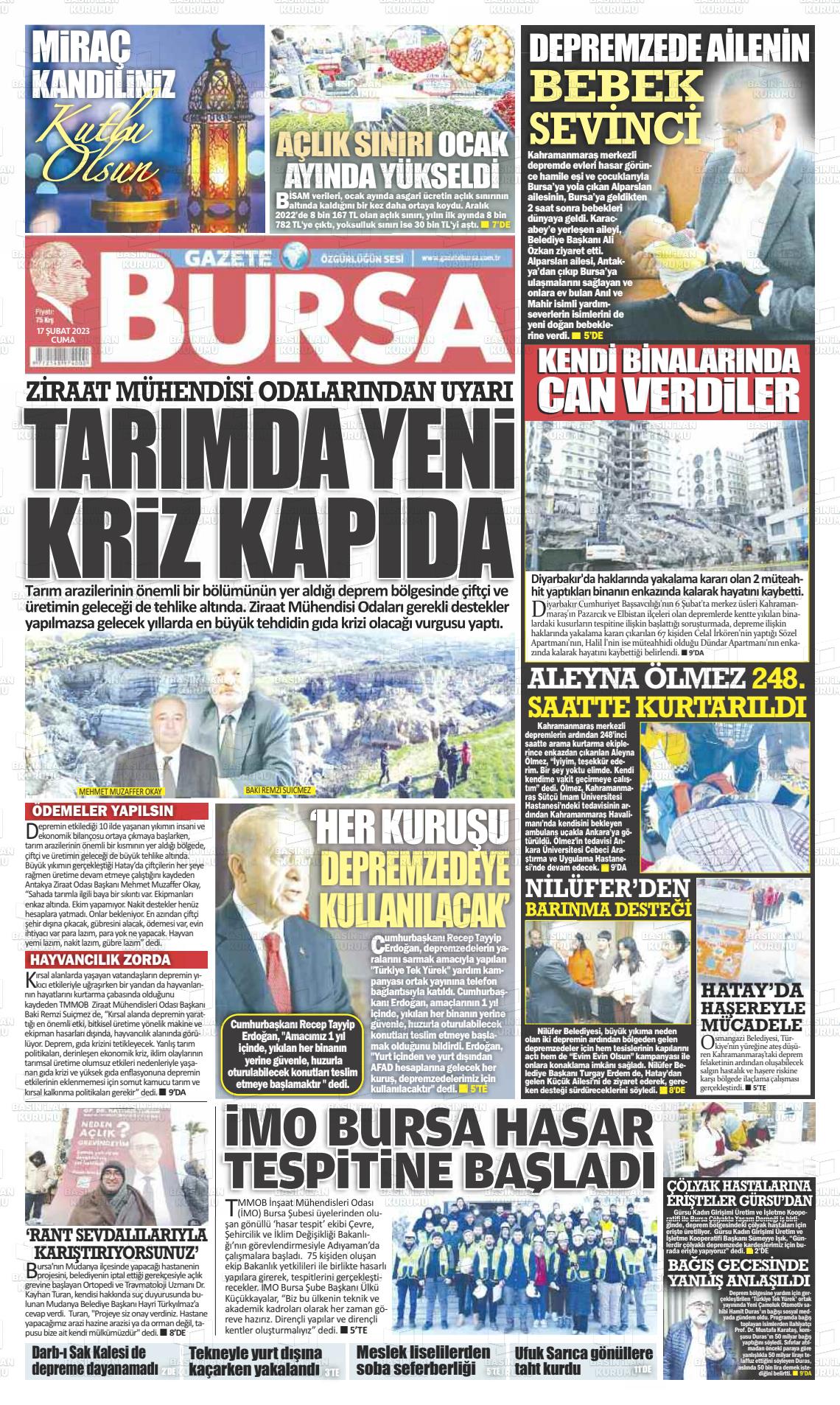 17 Şubat 2023 Gazete Bursa Gazete Manşeti