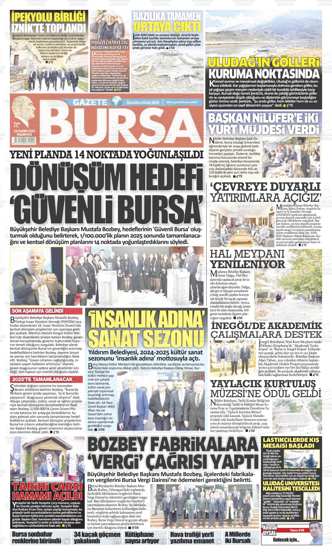 18 Kasım 2024 Gazete Bursa Gazete Manşeti