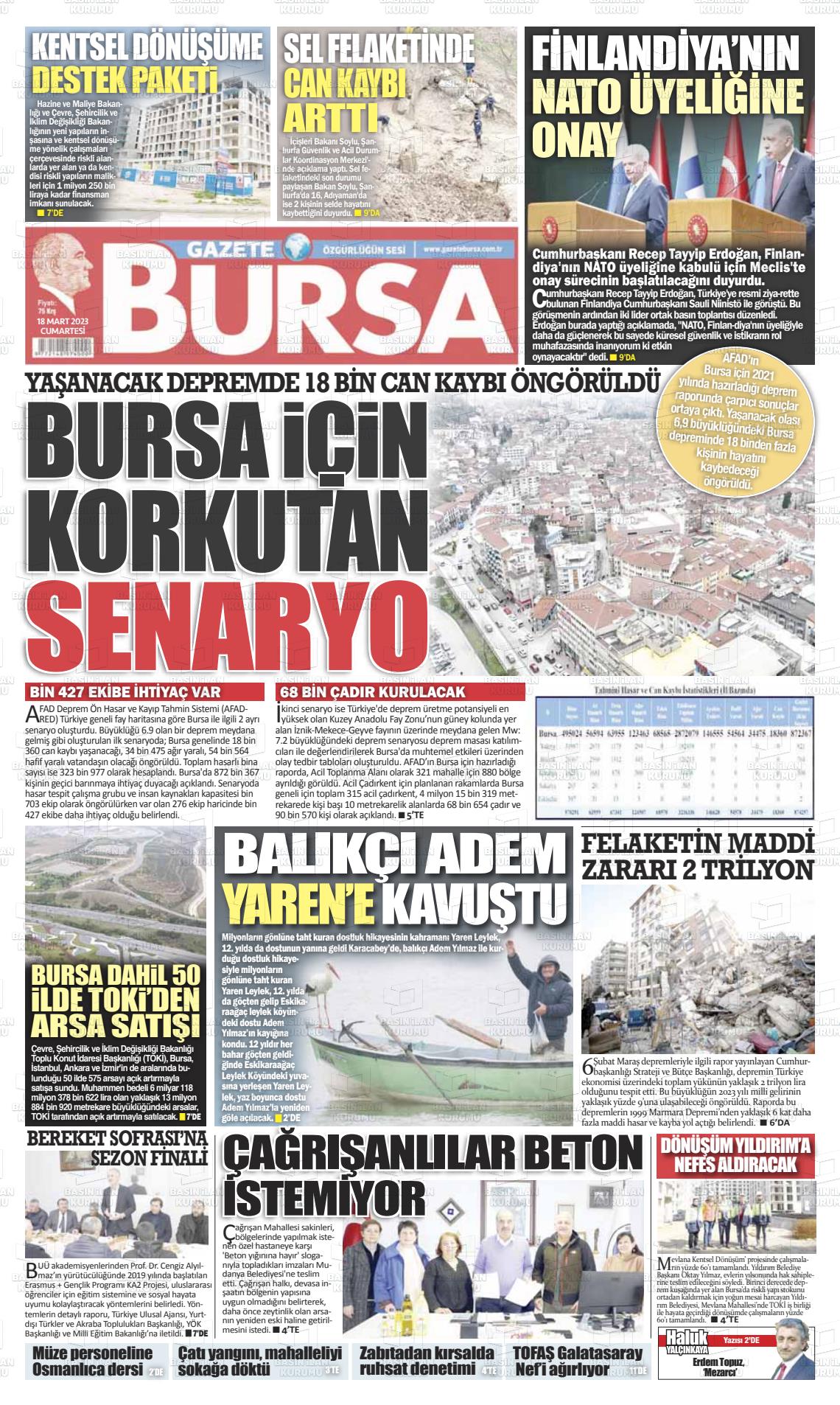 18 Mart 2023 Gazete Bursa Gazete Manşeti