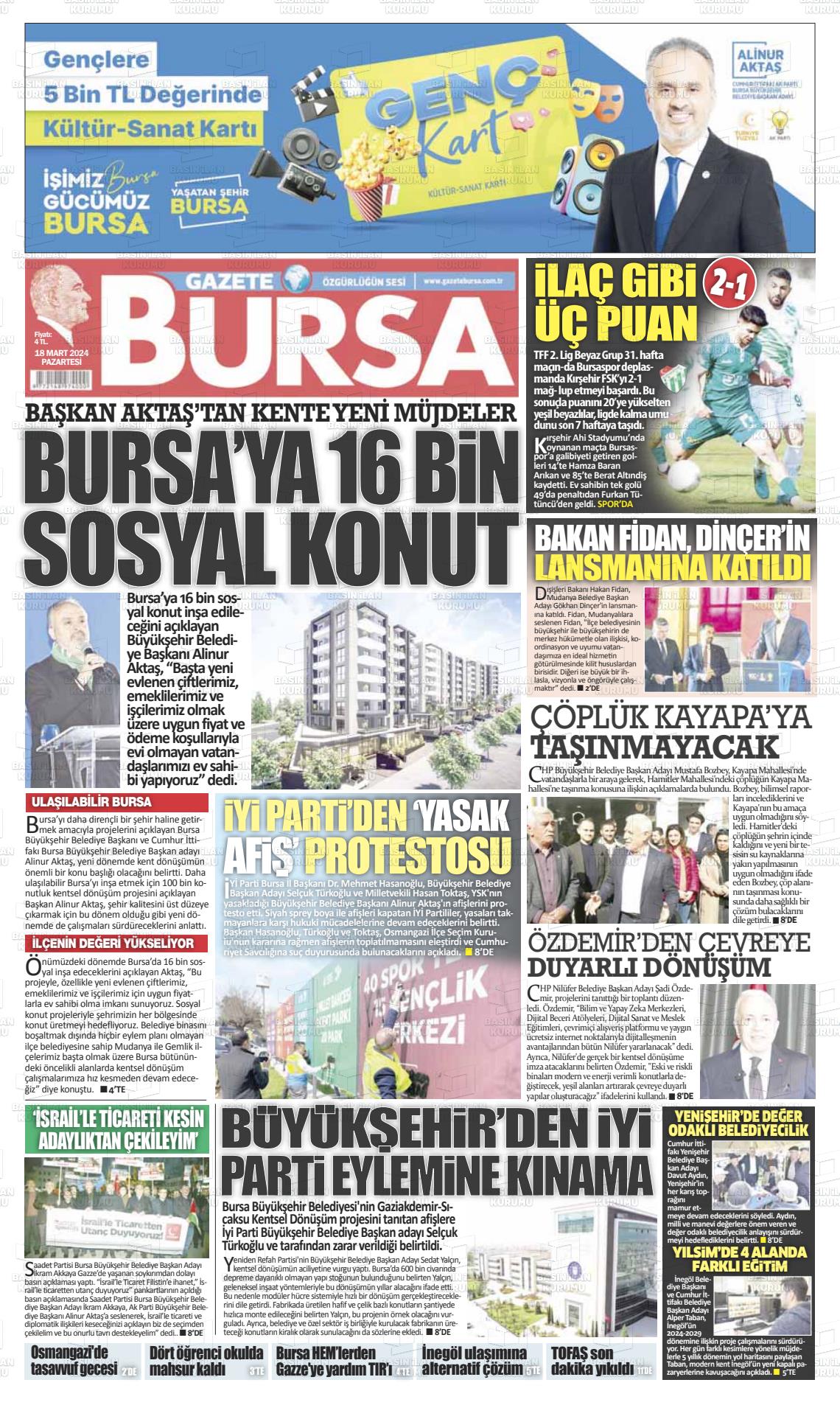 18 Mart 2024 Gazete Bursa Gazete Manşeti