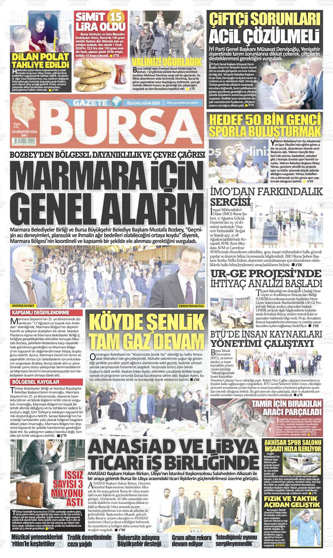 20 Ağustos 2024 Gazete Bursa Gazete Manşeti