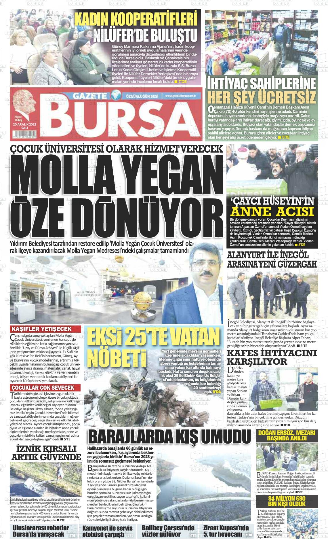 20 Aralık 2022 Gazete Bursa Gazete Manşeti