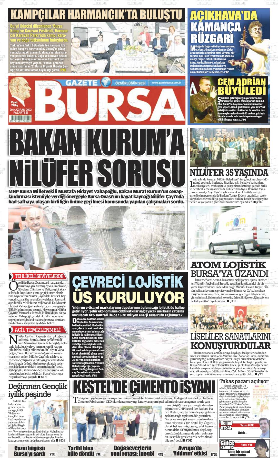 20 Haziran 2022 Gazete Bursa Gazete Manşeti