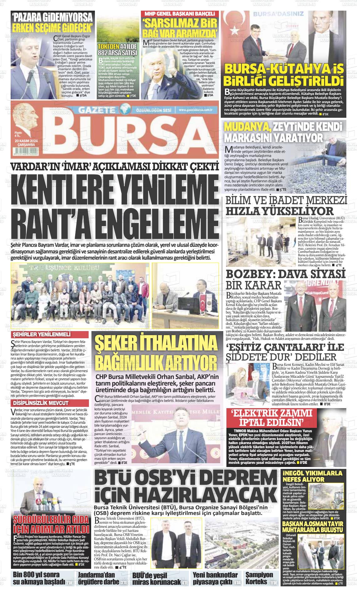 20 Kasım 2024 Gazete Bursa Gazete Manşeti