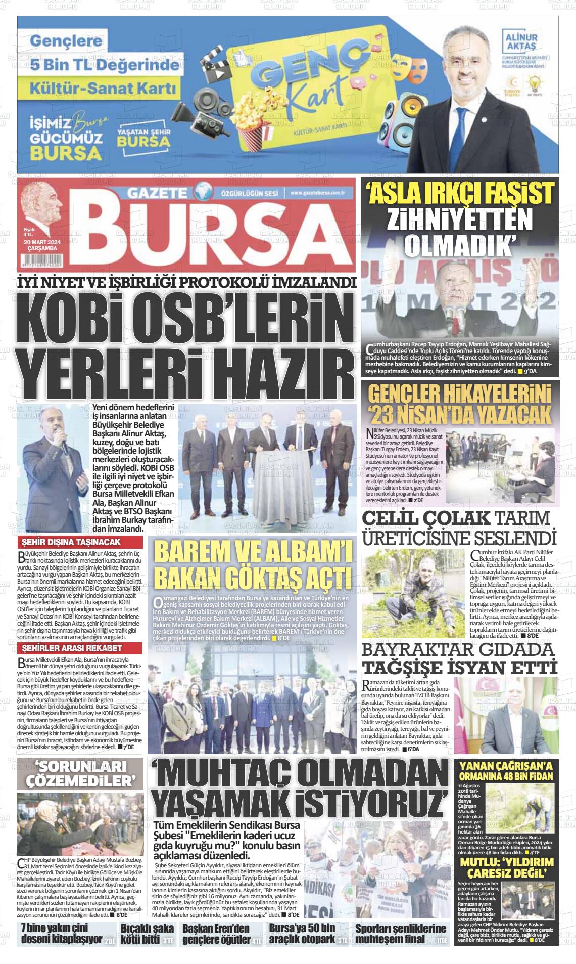 20 Mart 2024 Gazete Bursa Gazete Manşeti