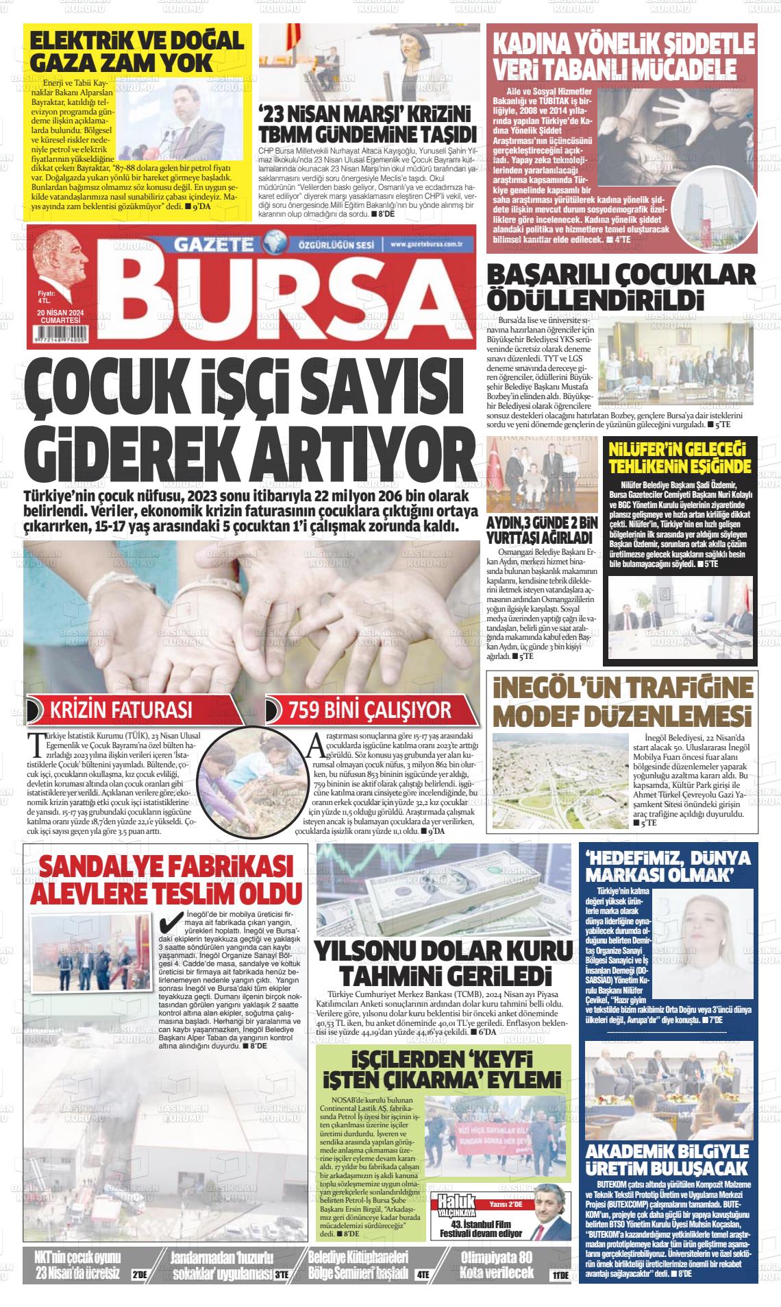 20 Nisan 2024 Gazete Bursa Gazete Manşeti