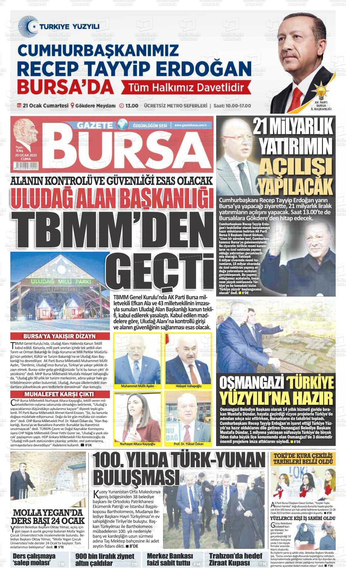 20 Ocak 2023 Gazete Bursa Gazete Manşeti