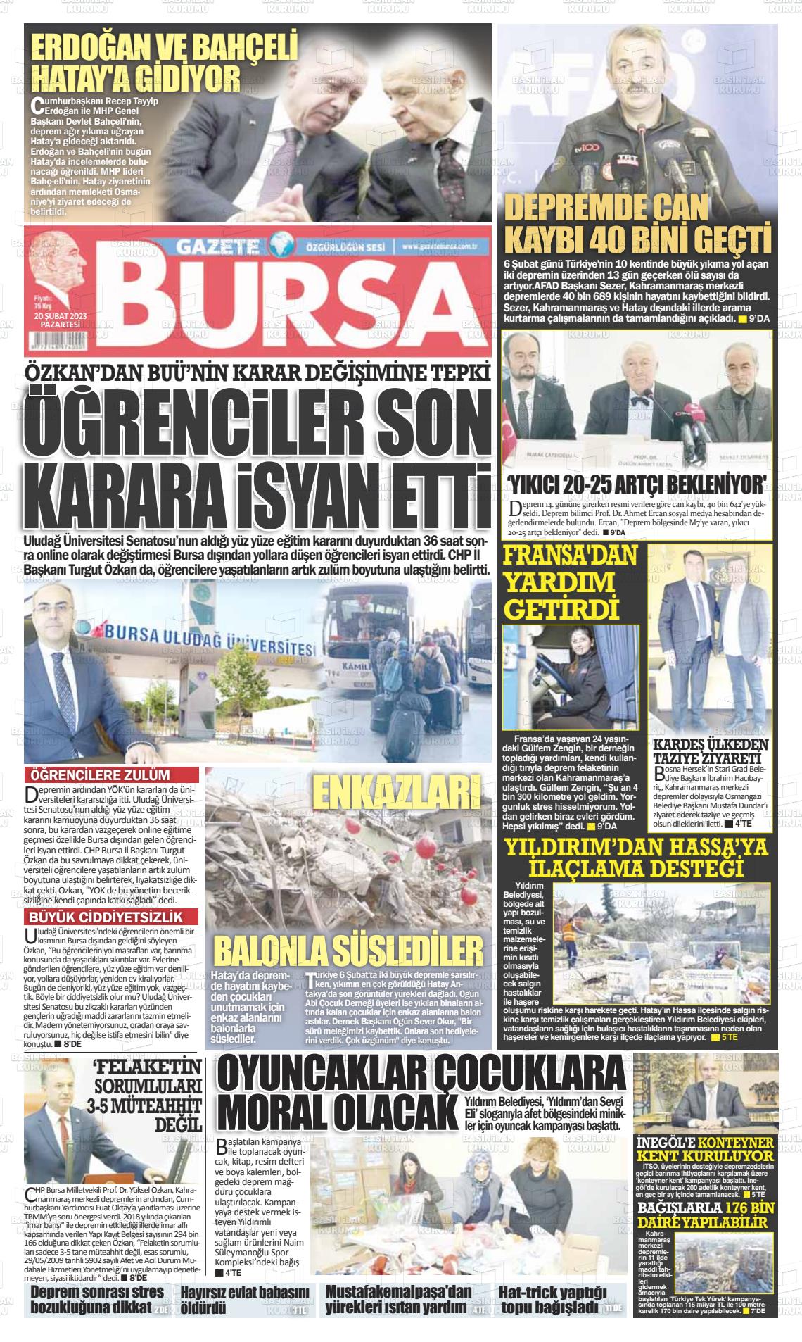 20 Şubat 2023 Gazete Bursa Gazete Manşeti