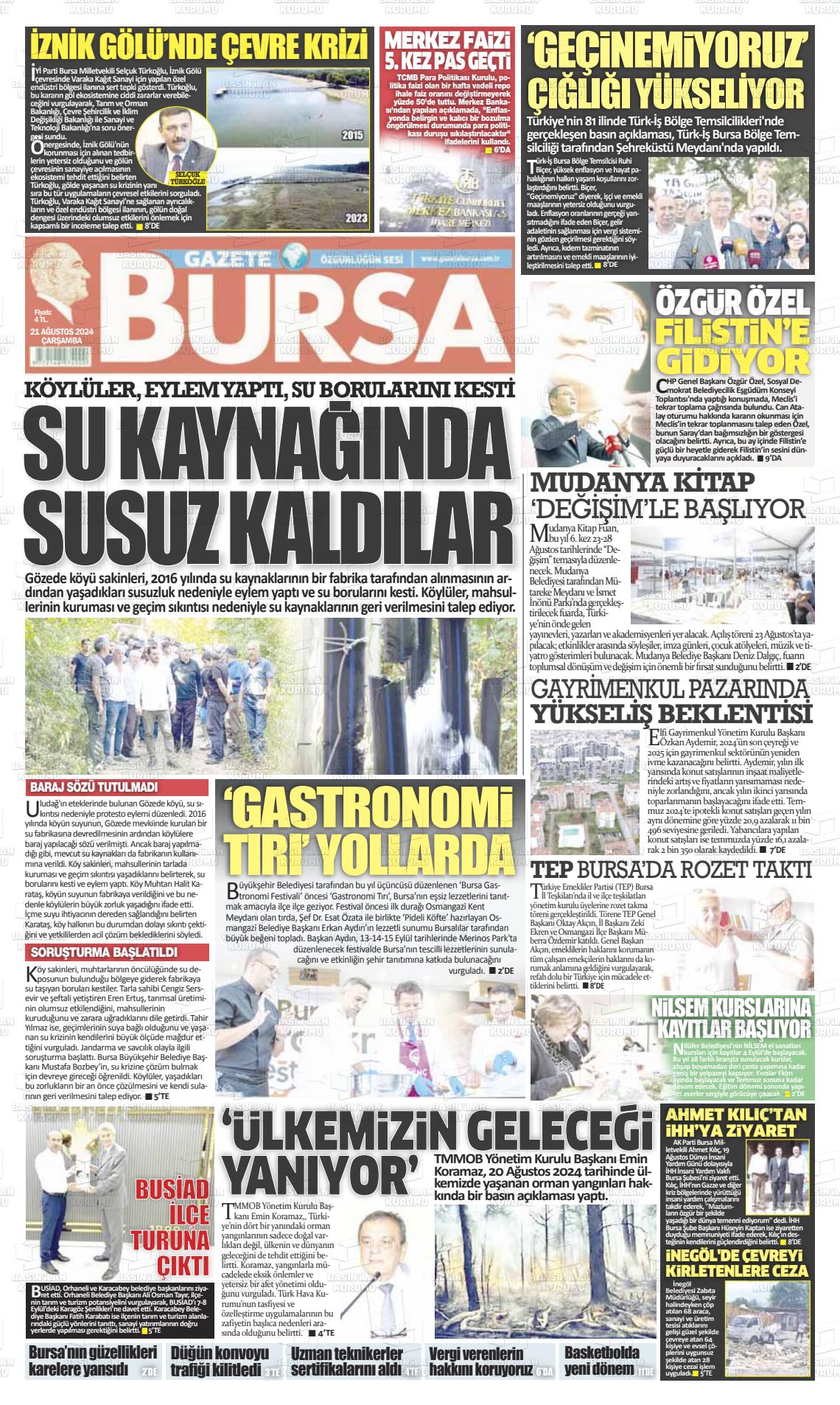 21 Ağustos 2024 Gazete Bursa Gazete Manşeti