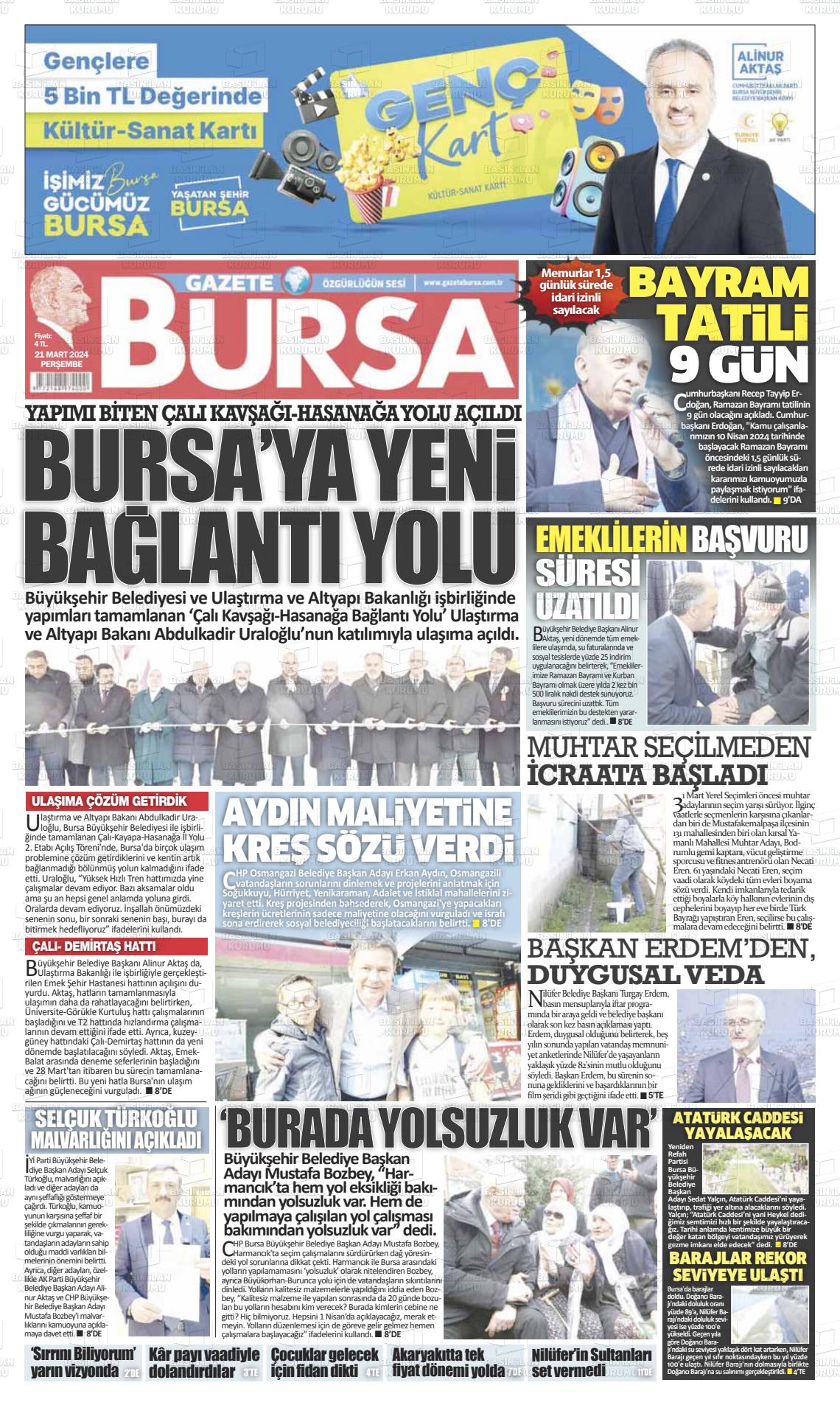 21 Mart 2024 Gazete Bursa Gazete Manşeti