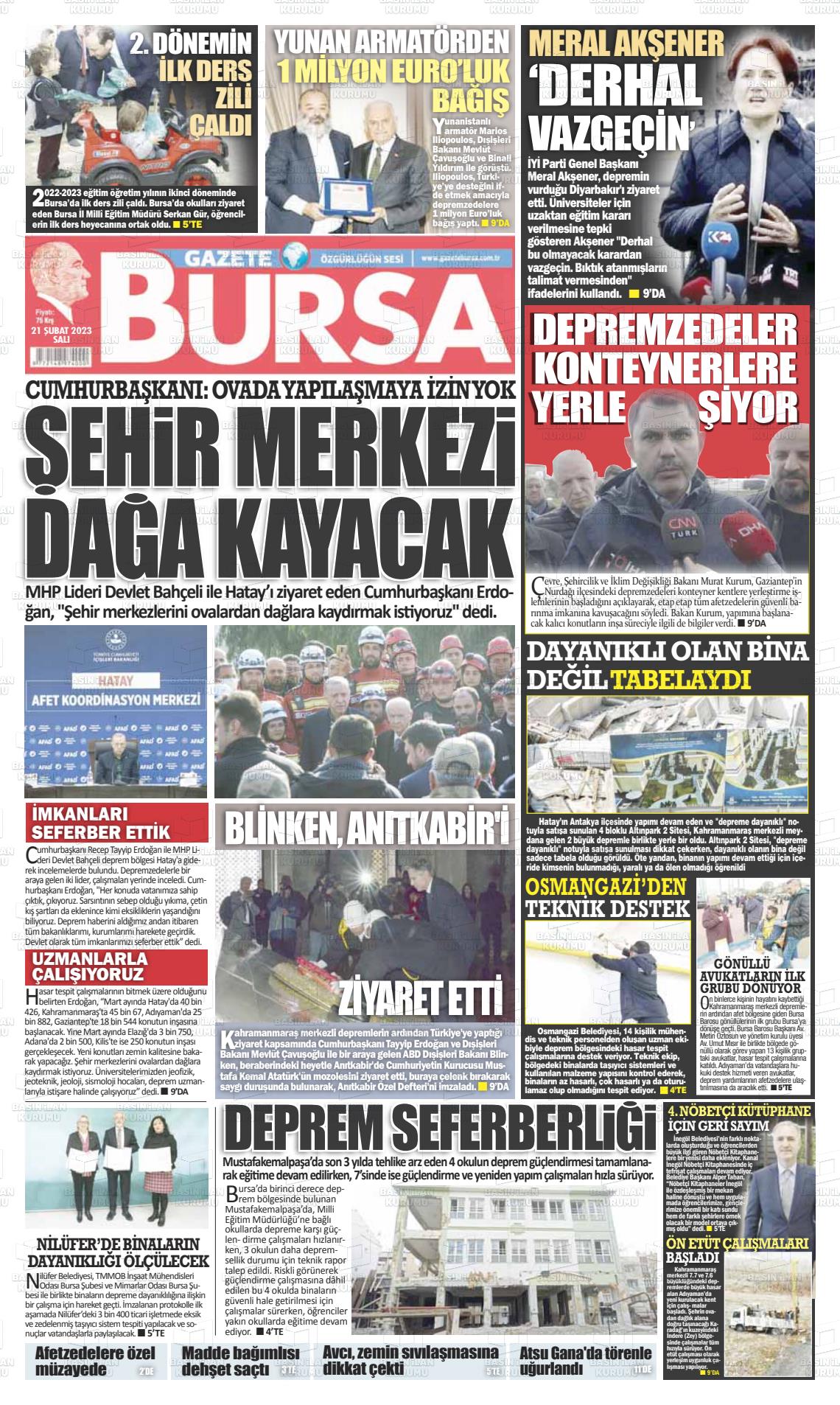 21 Şubat 2023 Gazete Bursa Gazete Manşeti