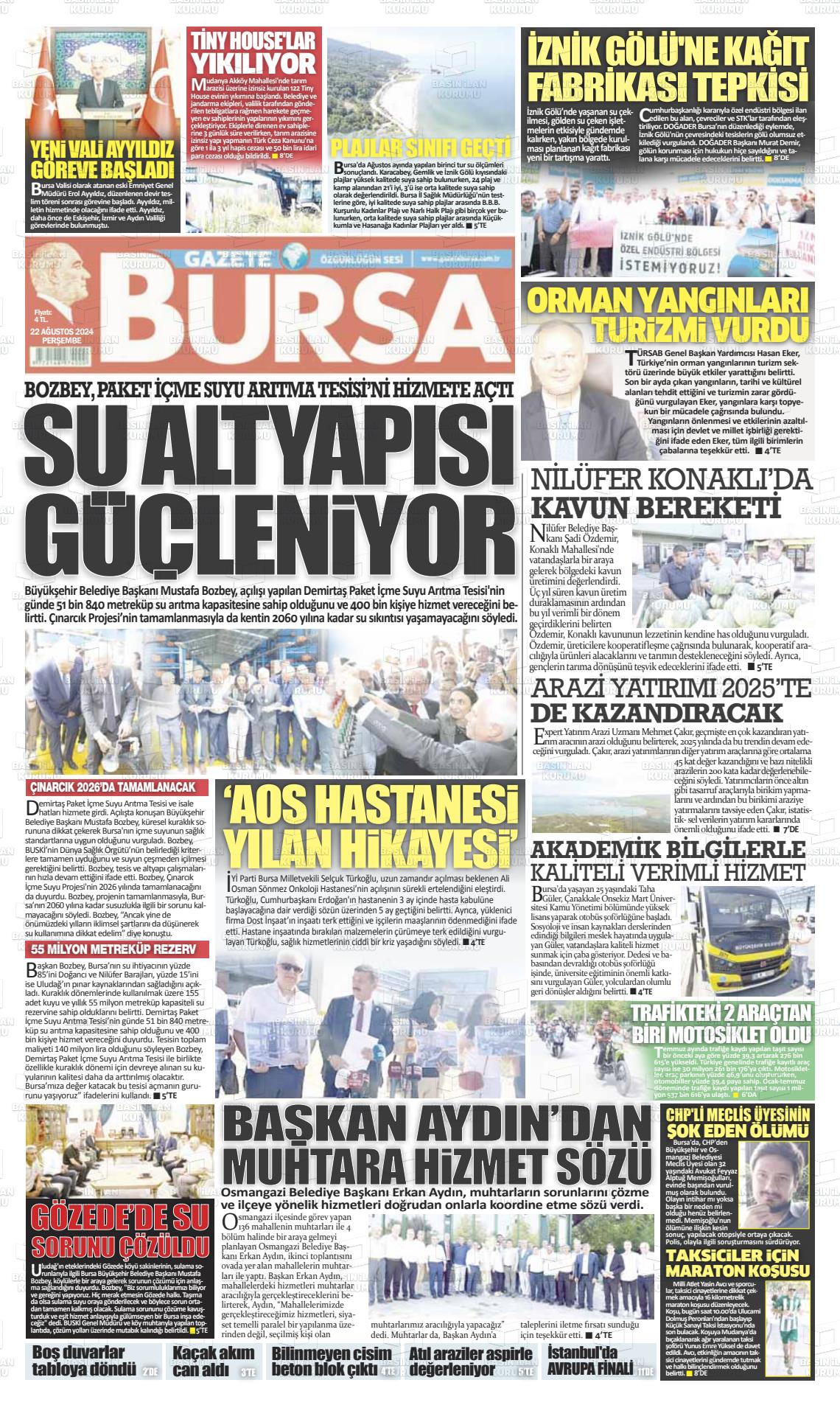 22 Ağustos 2024 Gazete Bursa Gazete Manşeti