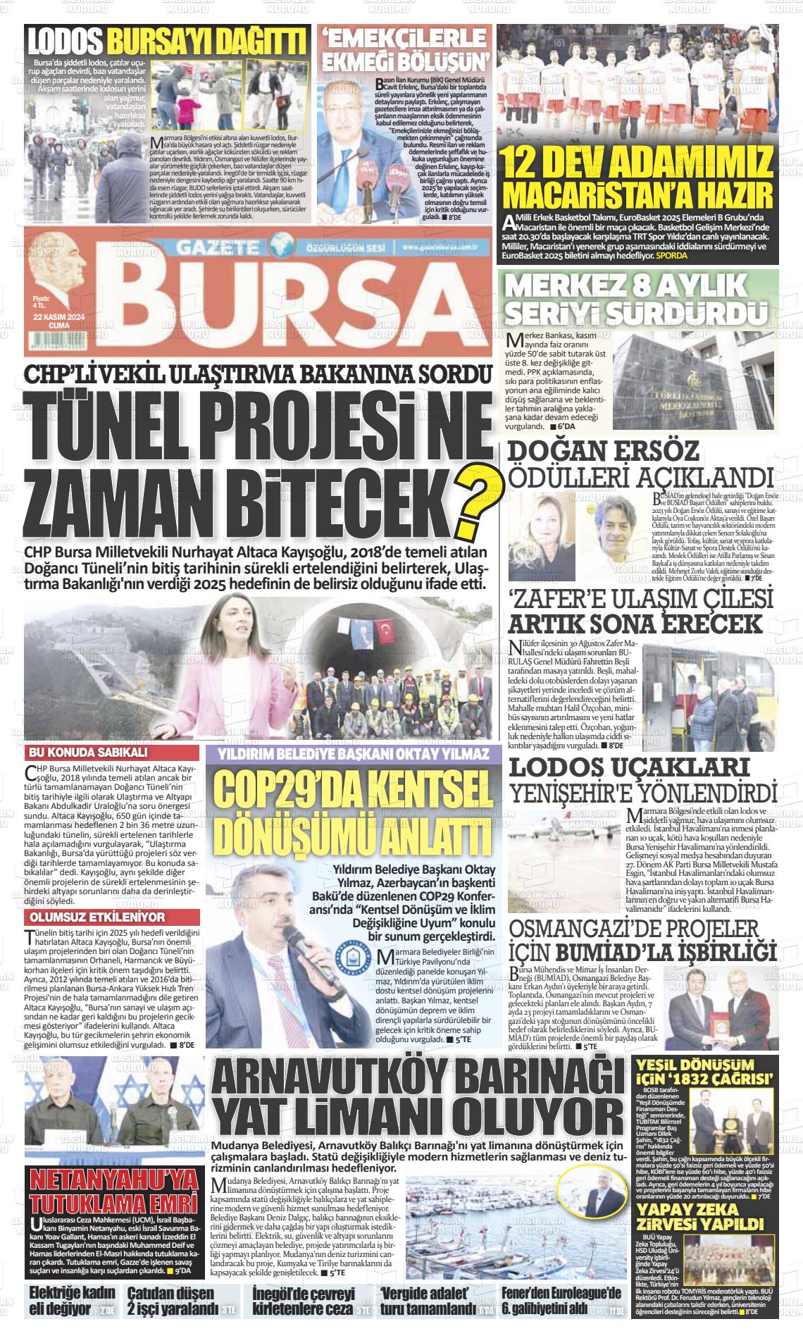 22 Kasım 2024 Gazete Bursa Gazete Manşeti