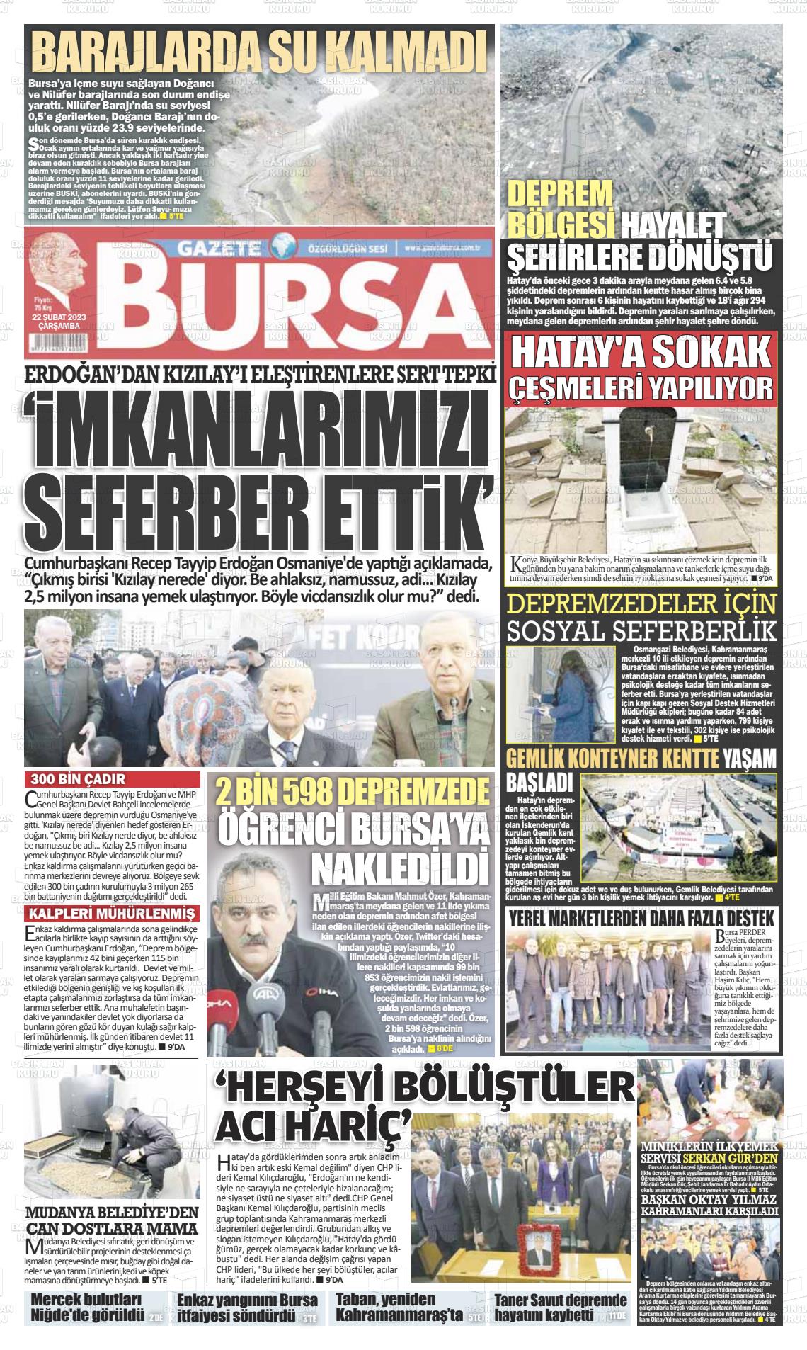 22 Şubat 2023 Gazete Bursa Gazete Manşeti