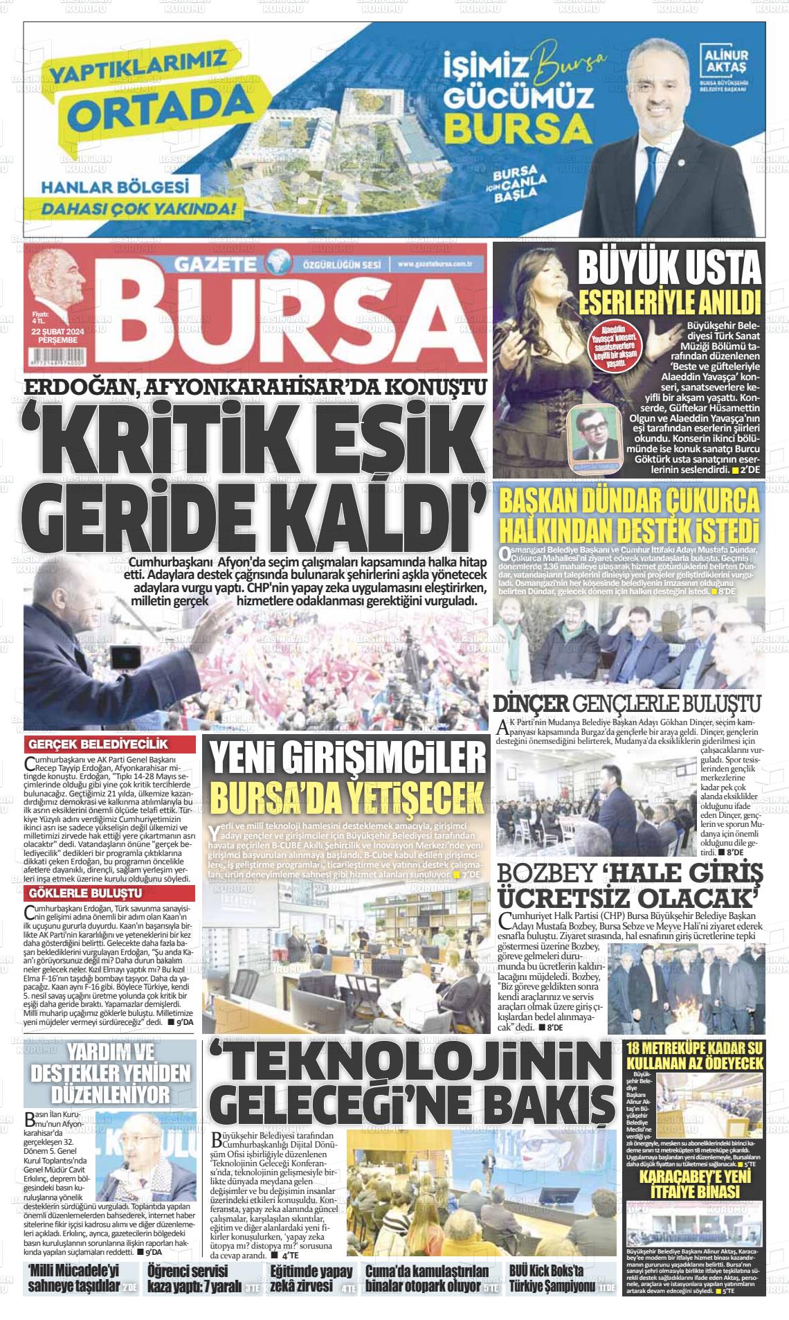 22 Şubat 2024 Gazete Bursa Gazete Manşeti