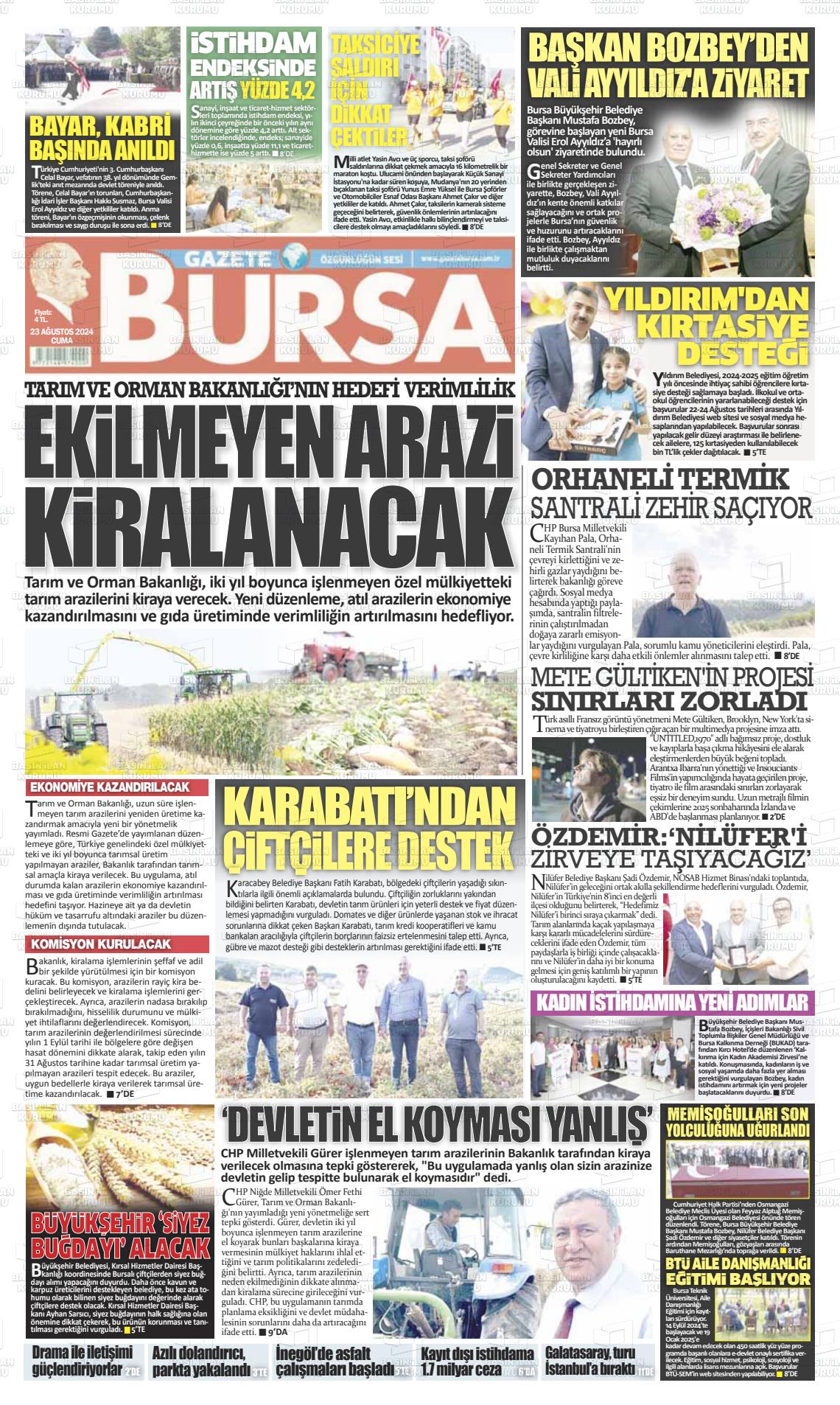 23 Ağustos 2024 Gazete Bursa Gazete Manşeti