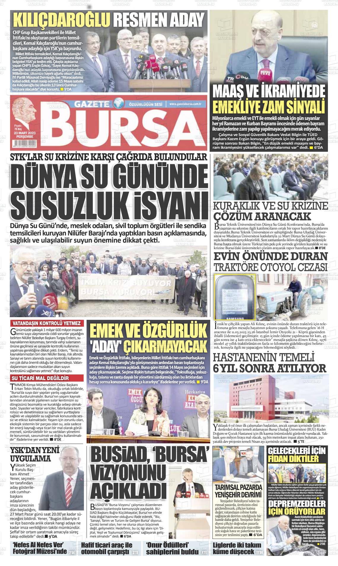 23 Mart 2023 Gazete Bursa Gazete Manşeti