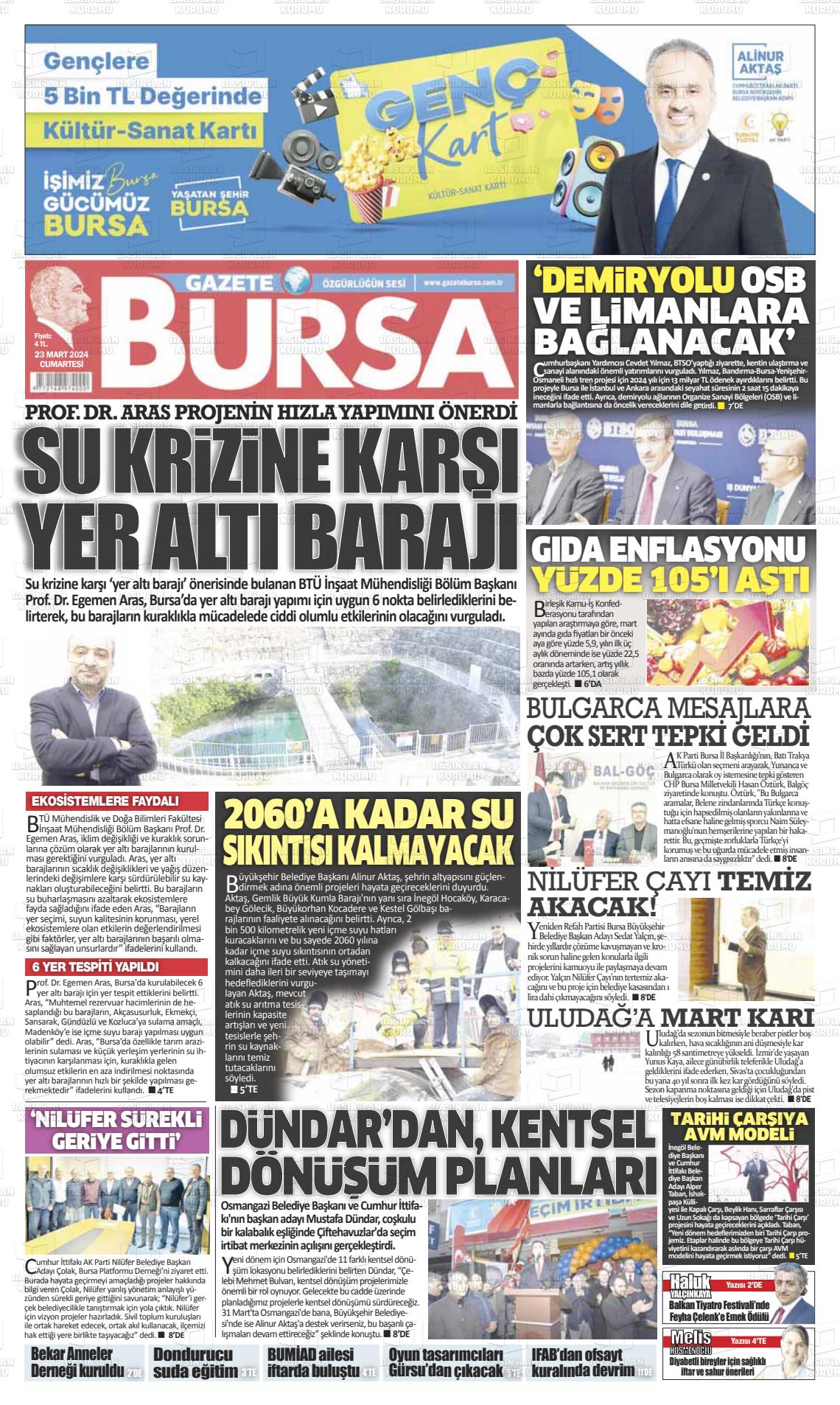 23 Mart 2024 Gazete Bursa Gazete Manşeti