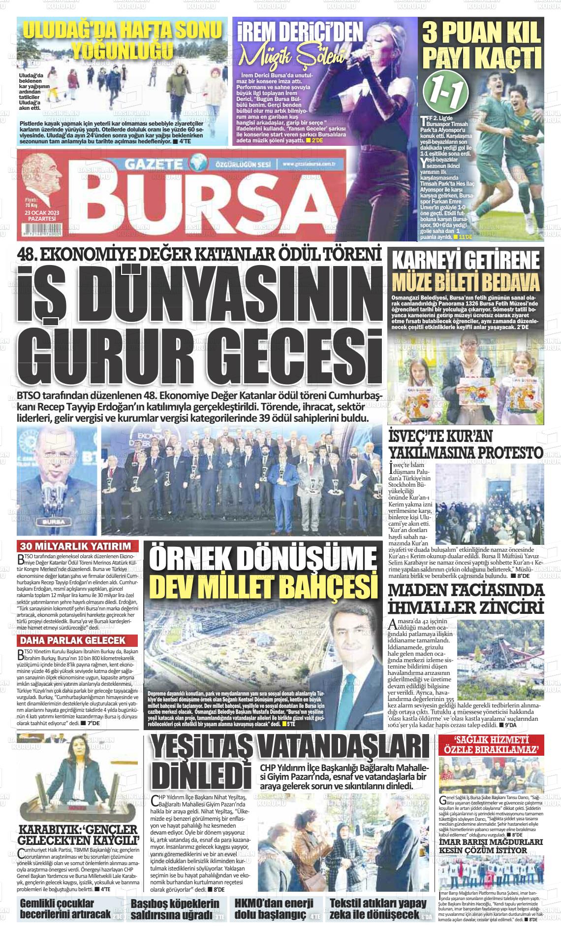 23 Ocak 2023 Gazete Bursa Gazete Manşeti