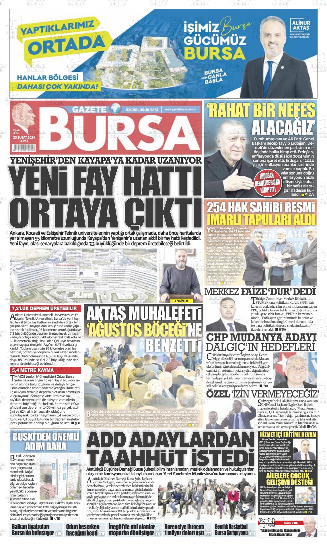 23 Şubat 2024 Gazete Bursa Gazete Manşeti