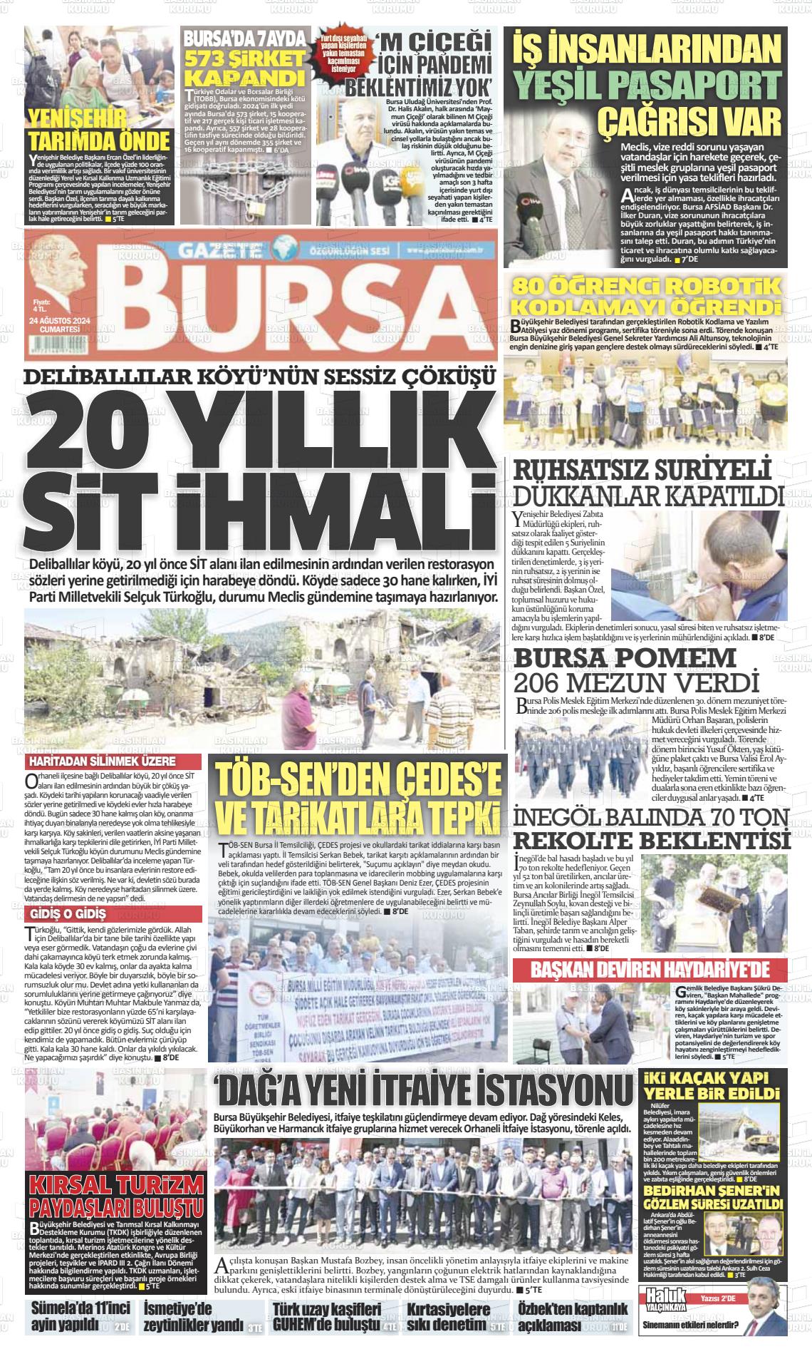 24 Ağustos 2024 Gazete Bursa Gazete Manşeti