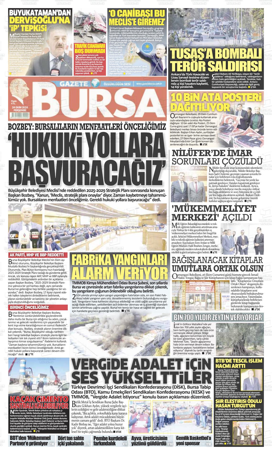 24 Ekim 2024 Gazete Bursa Gazete Manşeti