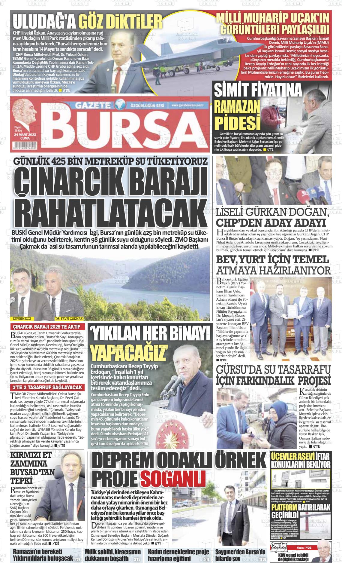 24 Mart 2023 Gazete Bursa Gazete Manşeti