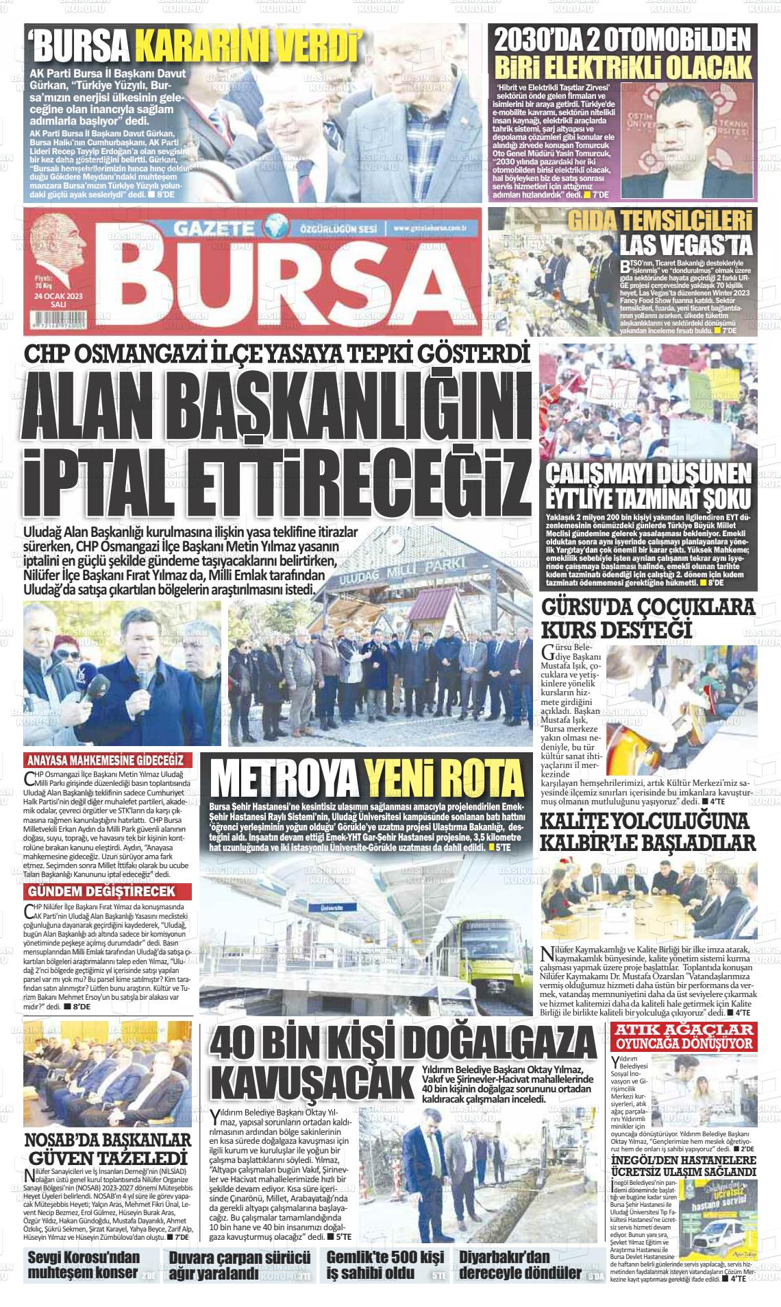 24 Ocak 2023 Gazete Bursa Gazete Manşeti