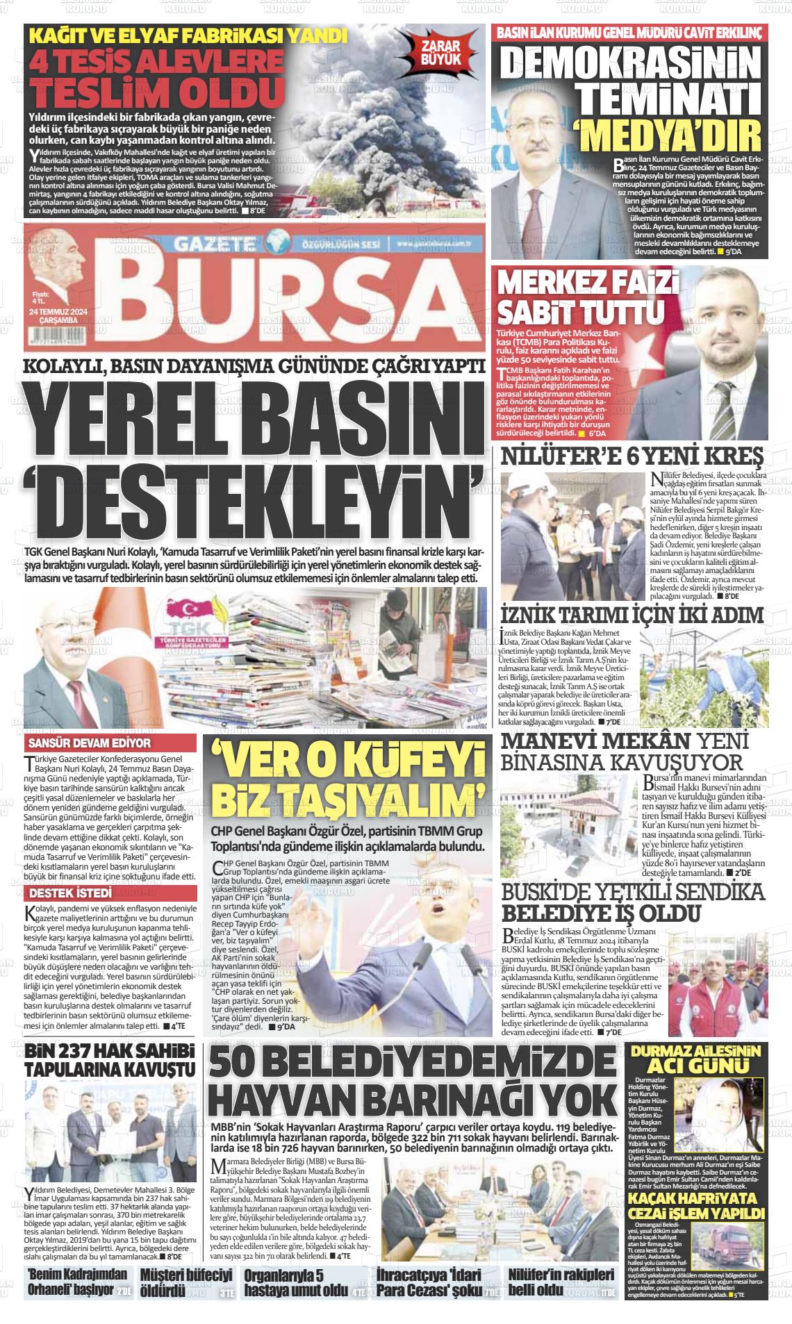 24 Temmuz 2024 Gazete Bursa Gazete Manşeti