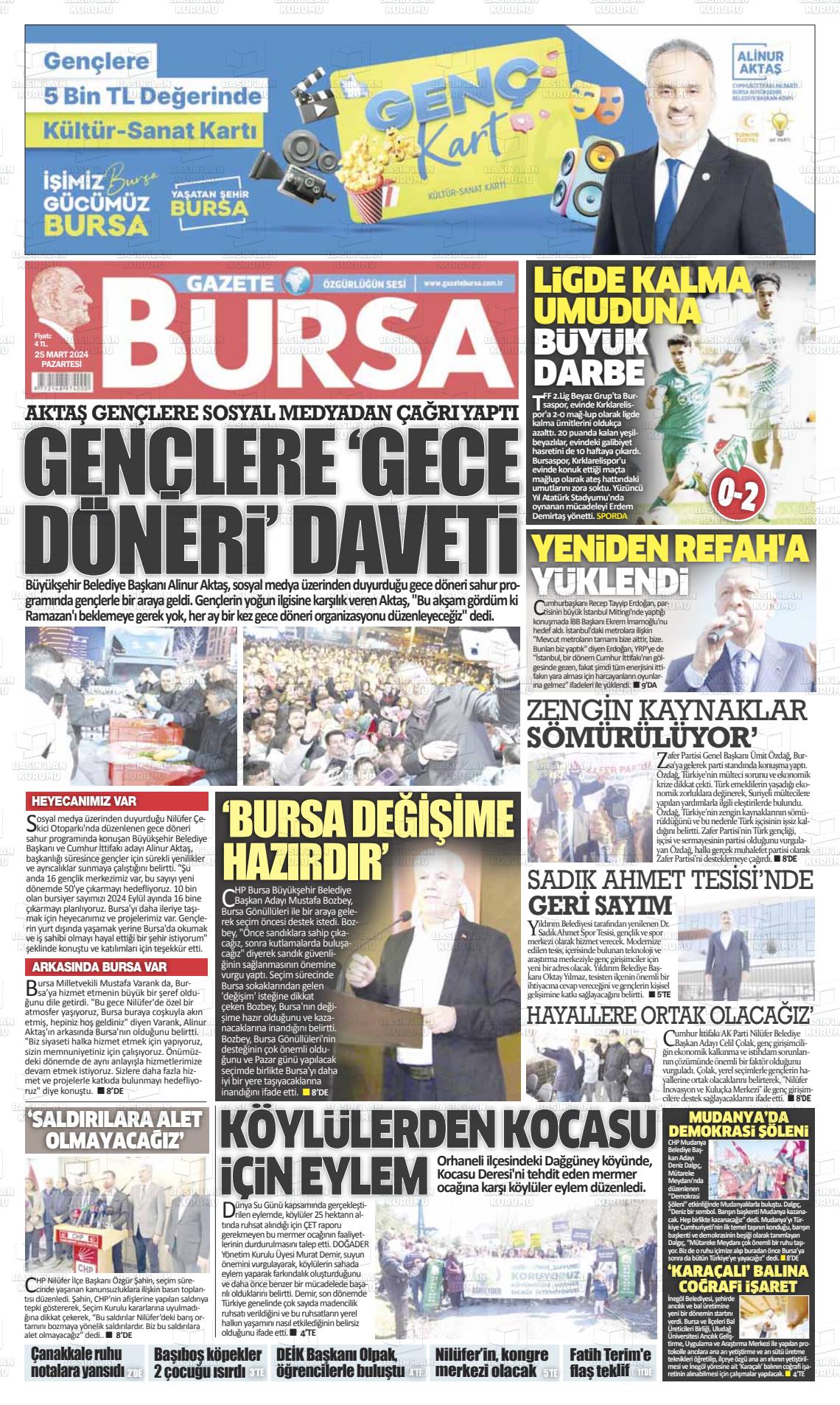 25 Mart 2024 Gazete Bursa Gazete Manşeti