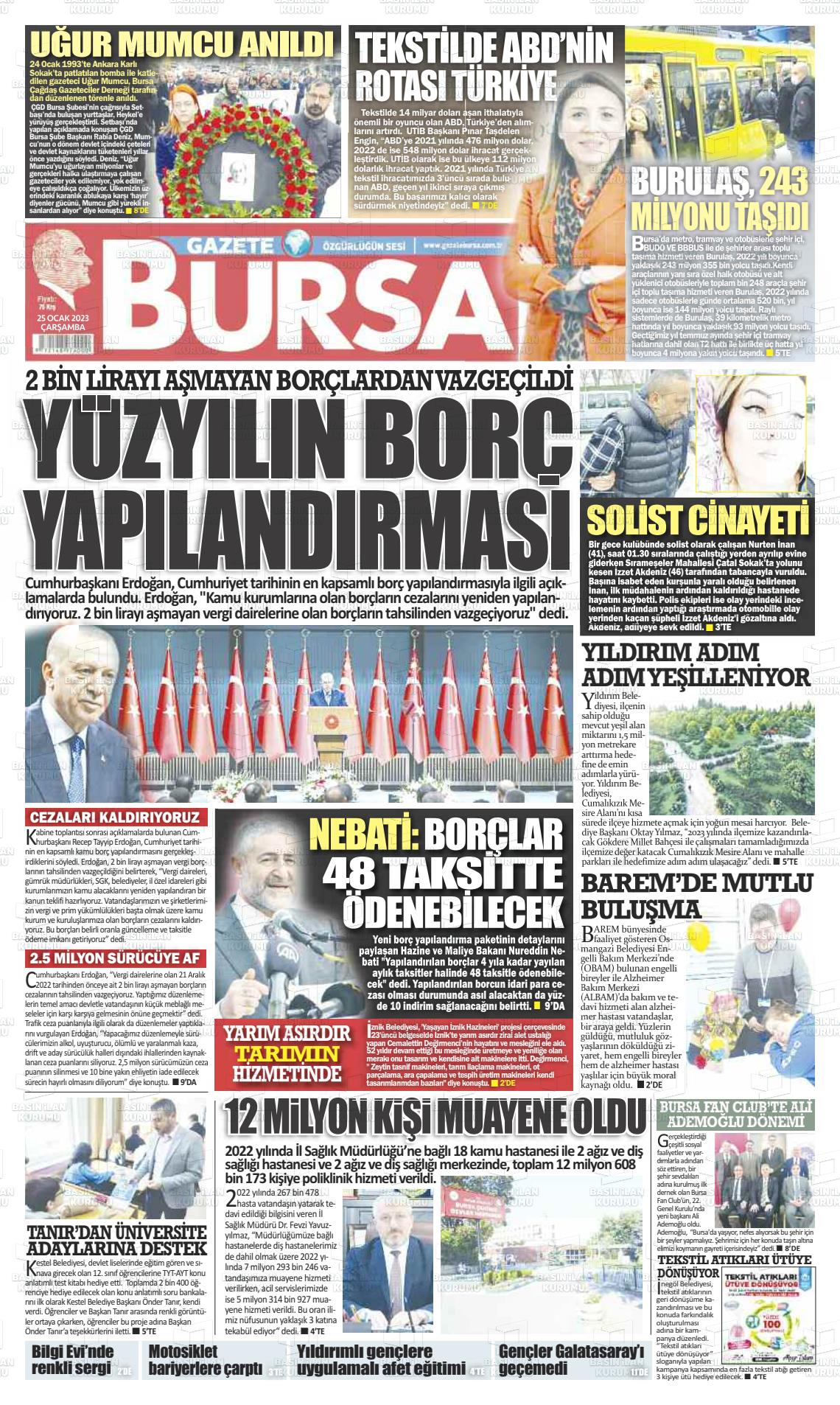 25 Ocak 2023 Gazete Bursa Gazete Manşeti