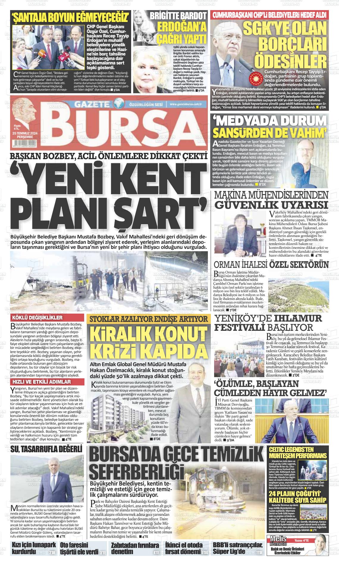 25 Temmuz 2024 Gazete Bursa Gazete Manşeti