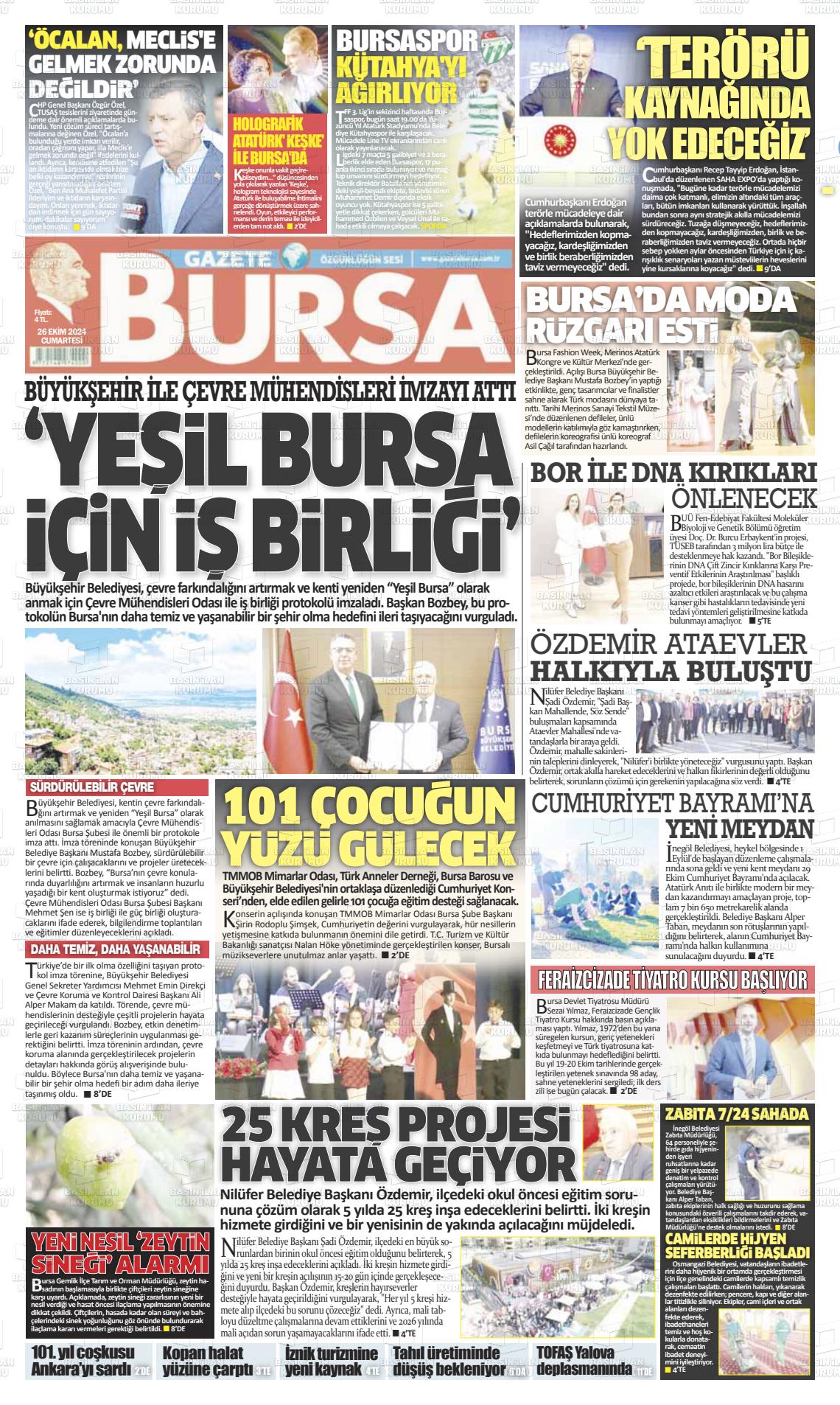 26 Ekim 2024 Gazete Bursa Gazete Manşeti