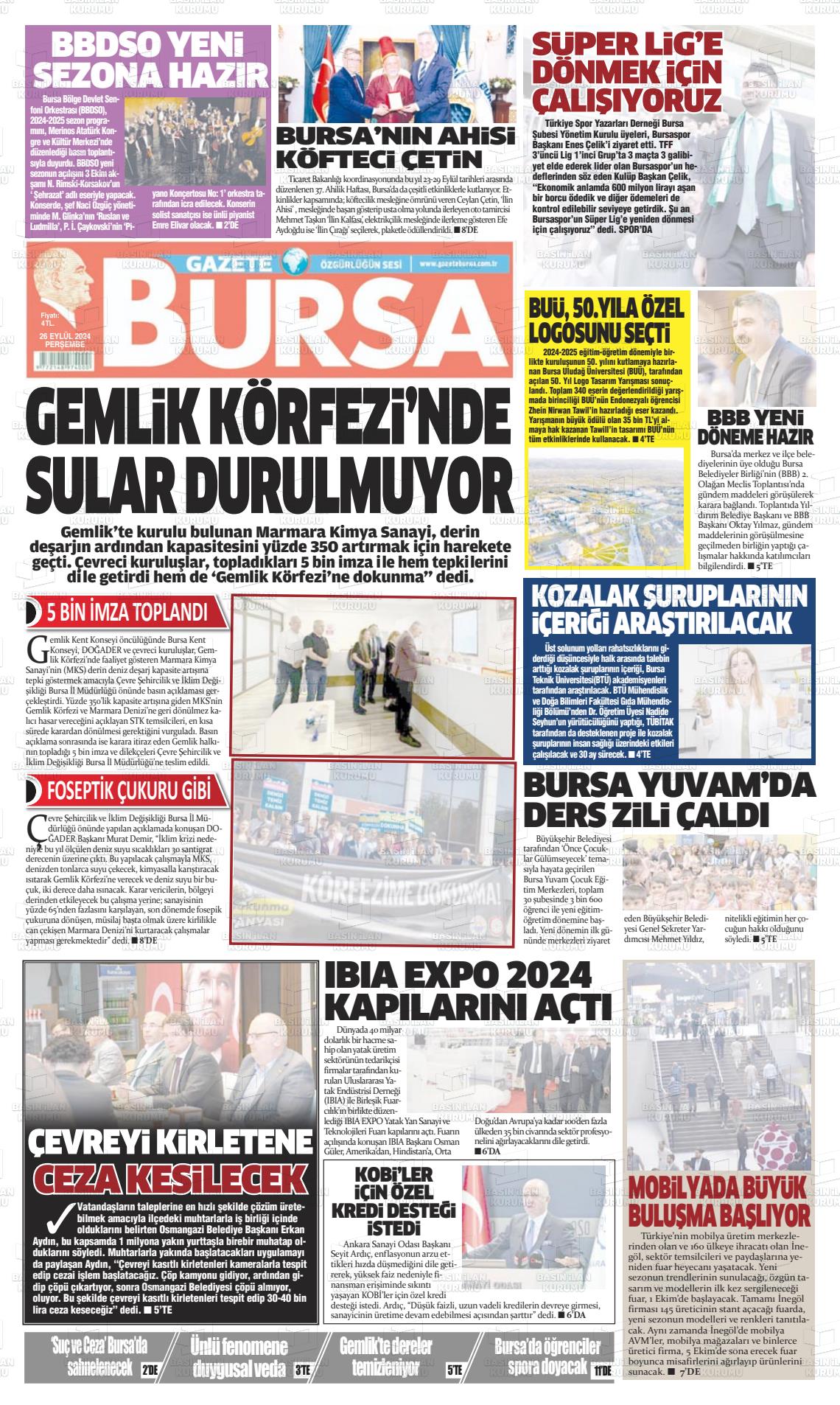 26 Eylül 2024 Gazete Bursa Gazete Manşeti