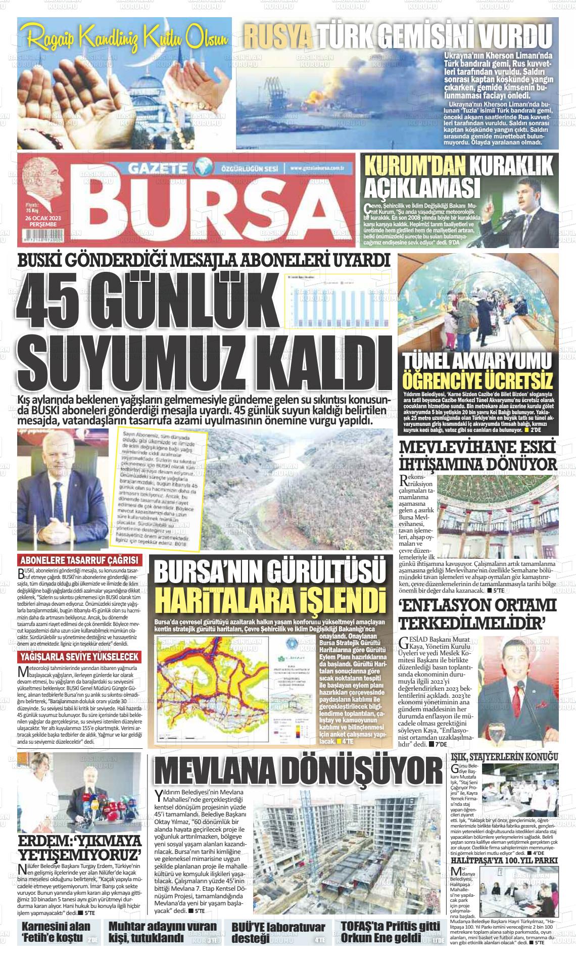 26 Ocak 2023 Gazete Bursa Gazete Manşeti