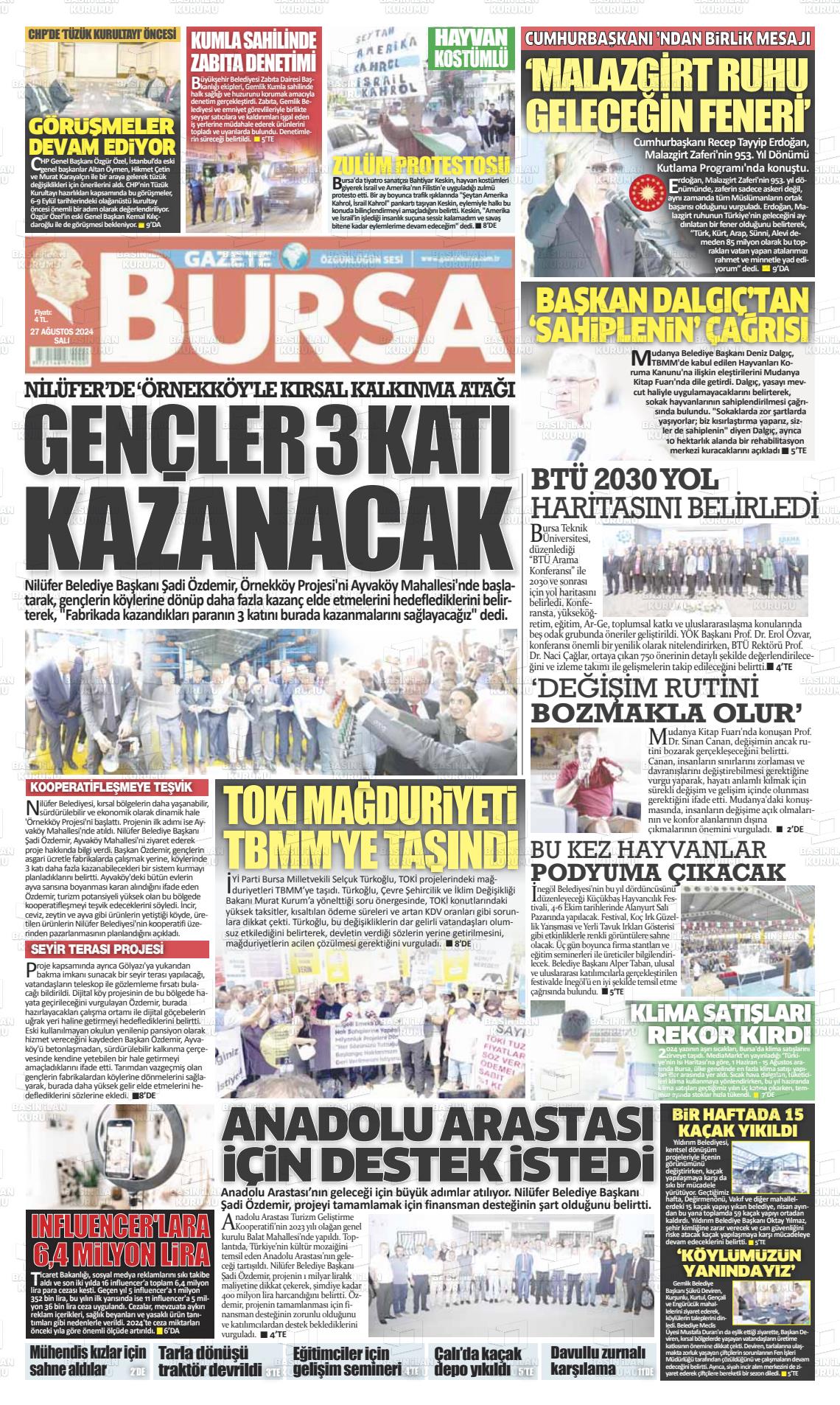 27 Ağustos 2024 Gazete Bursa Gazete Manşeti