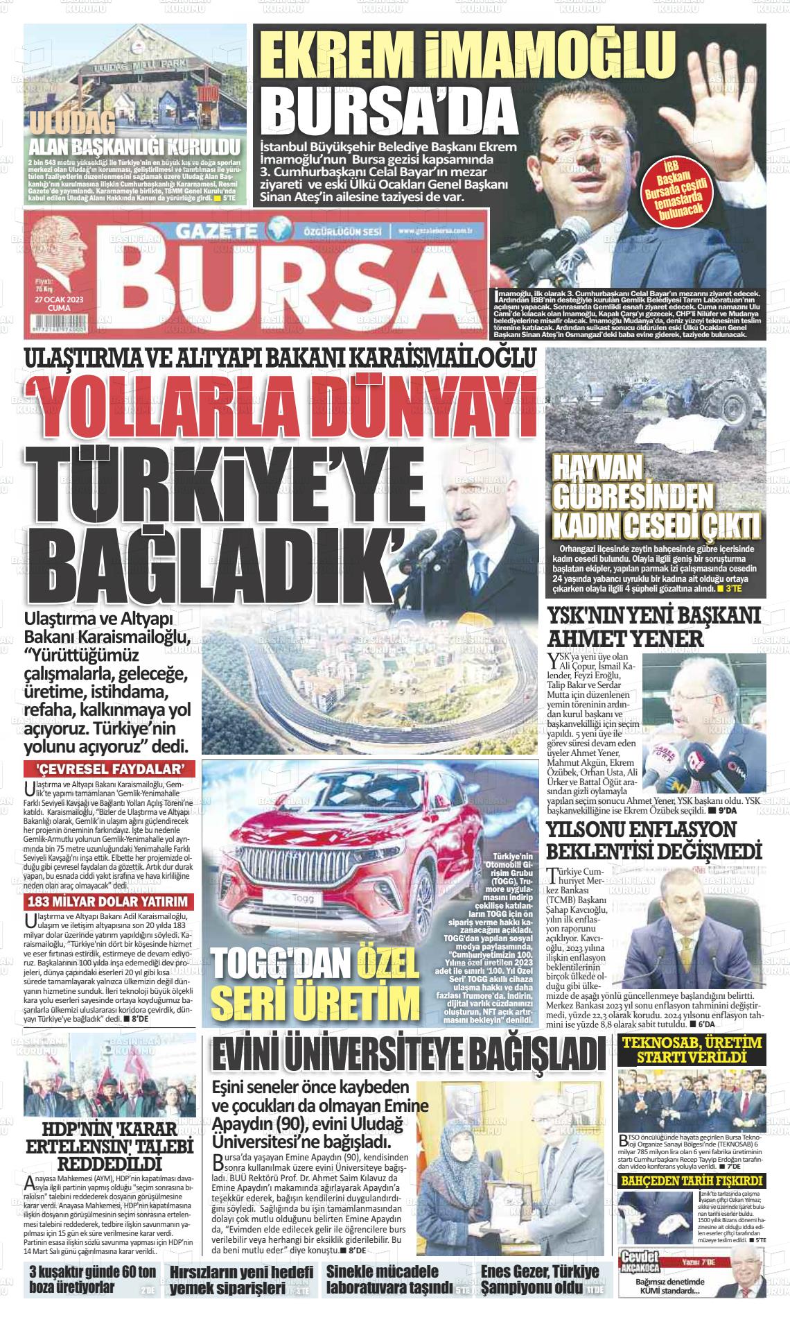 27 Ocak 2023 Gazete Bursa Gazete Manşeti