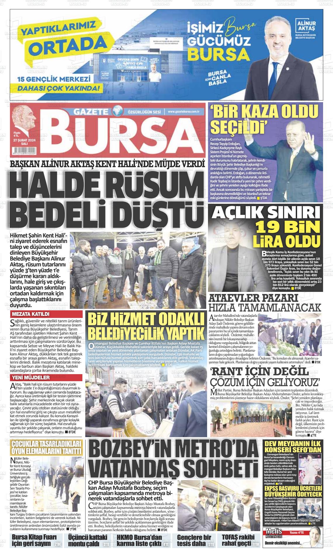 27 Şubat 2024 Gazete Bursa Gazete Manşeti