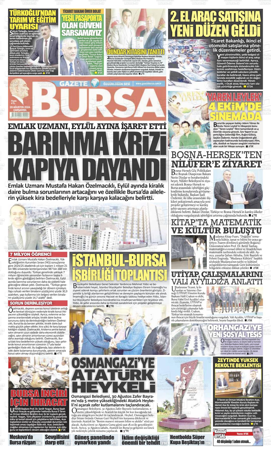 28 Ağustos 2024 Gazete Bursa Gazete Manşeti