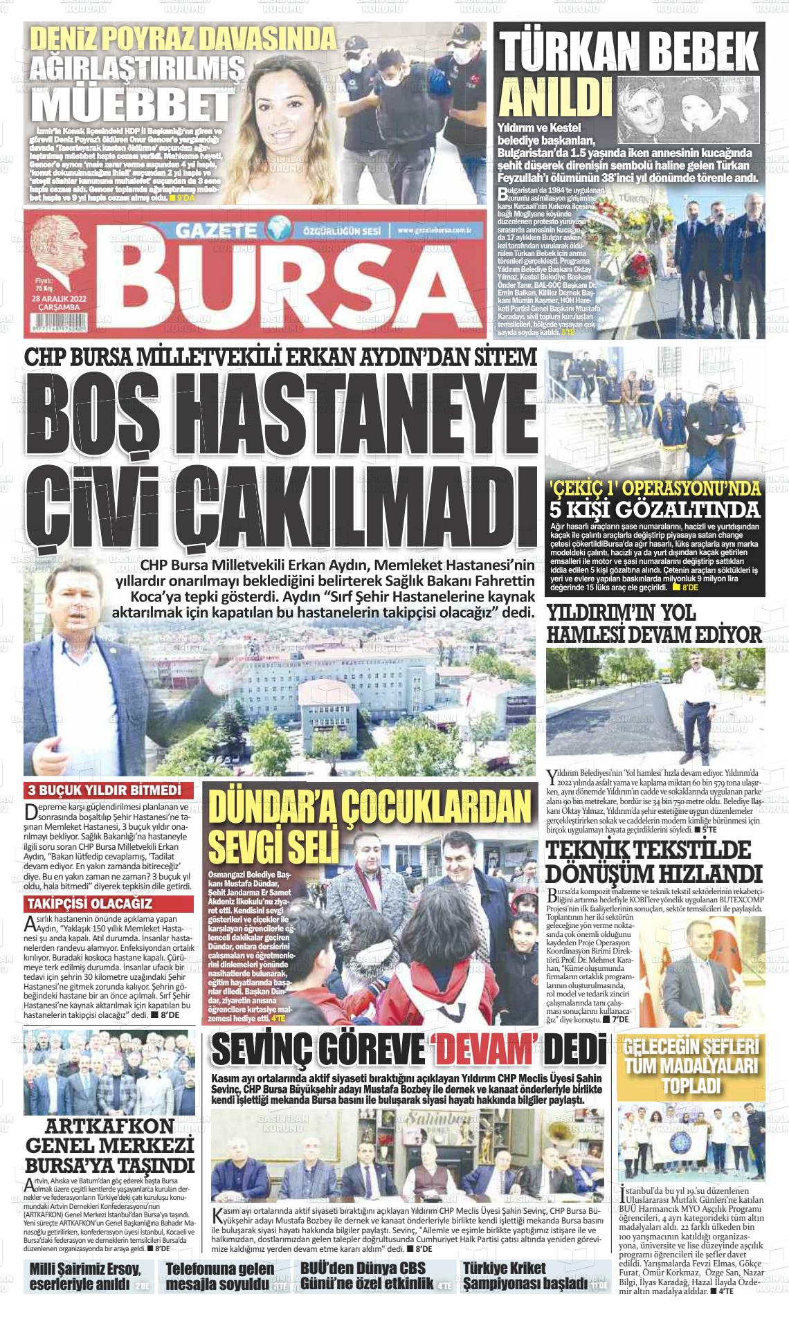 28 Aralık 2022 Gazete Bursa Gazete Manşeti