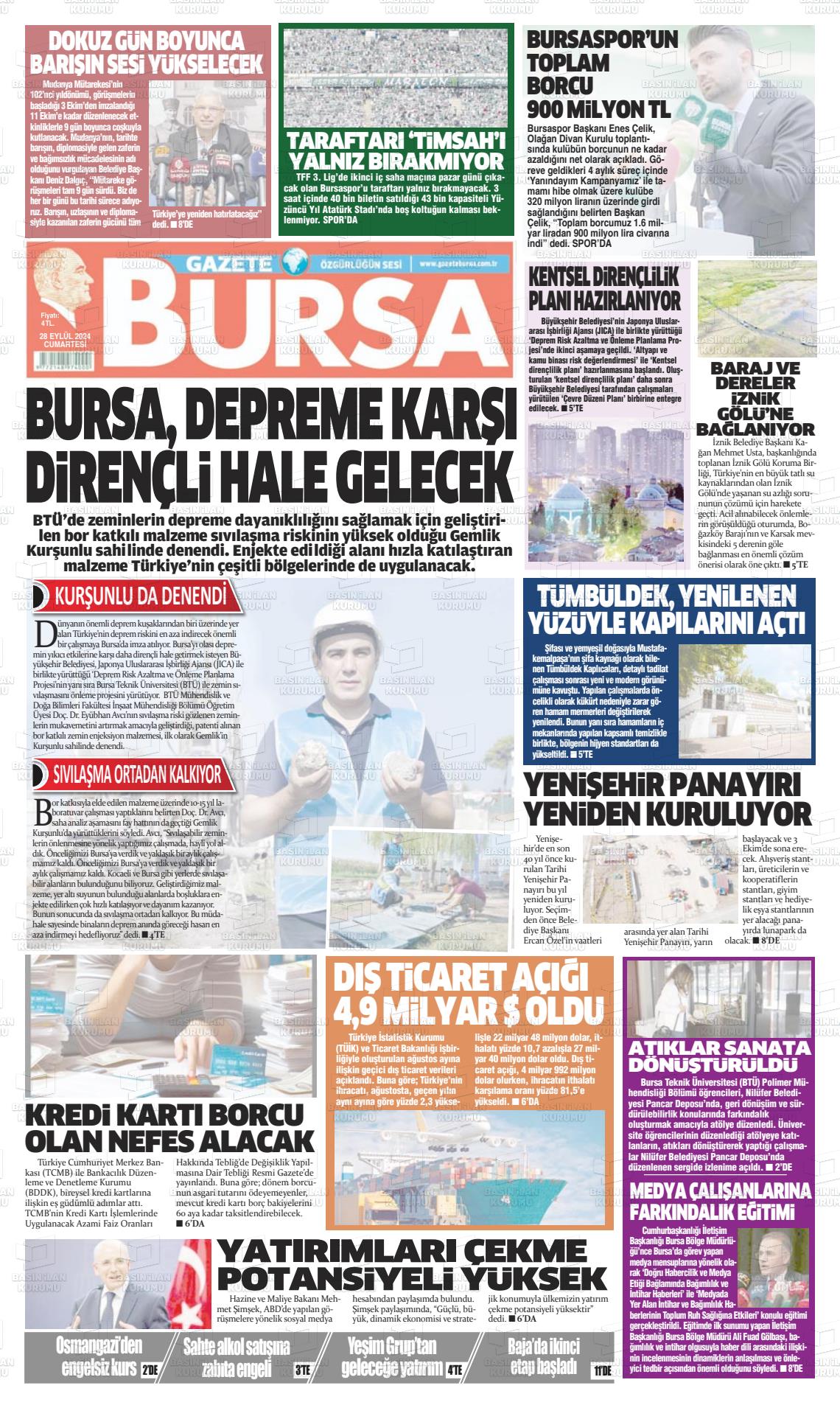 28 Eylül 2024 Gazete Bursa Gazete Manşeti