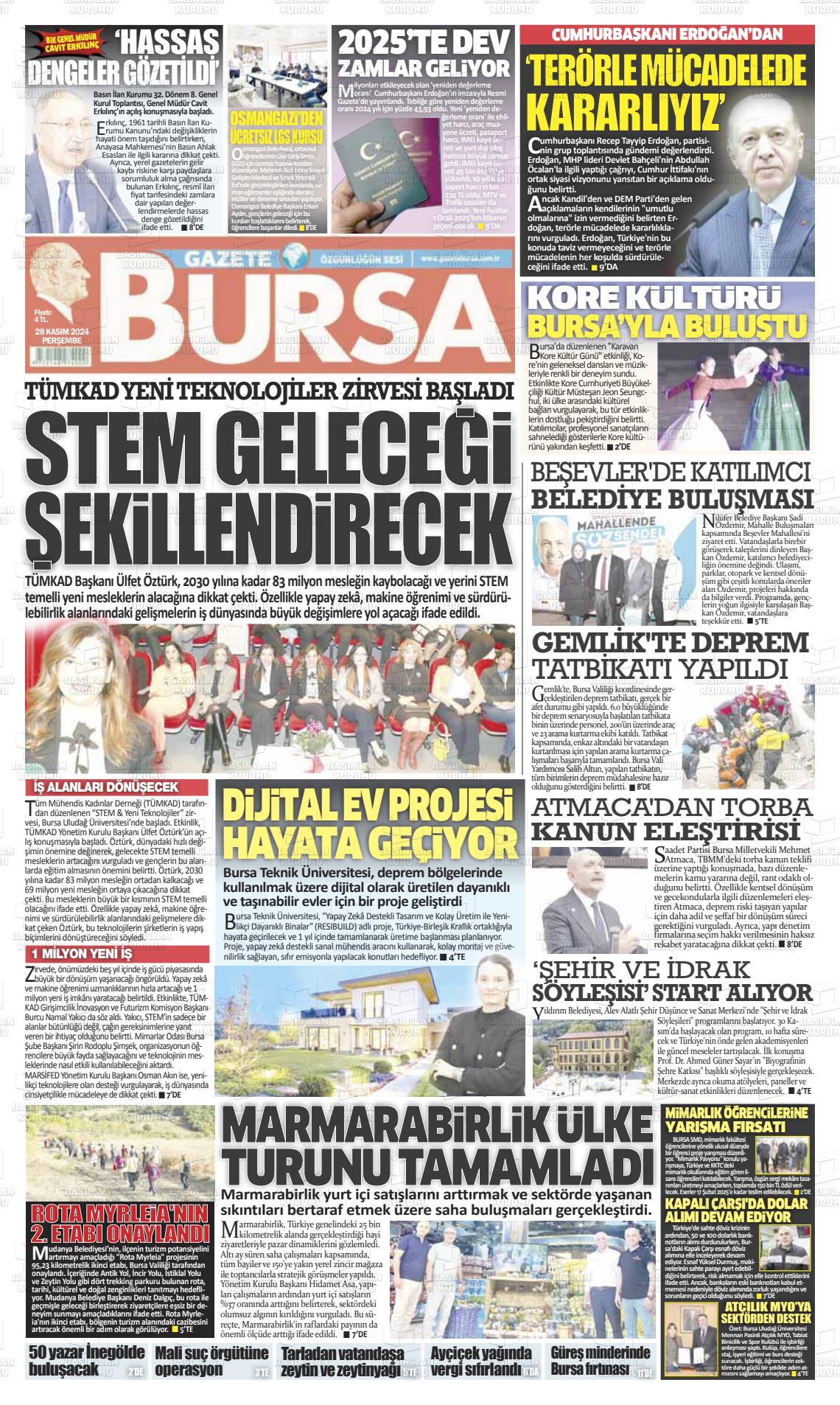 02 Aralık 2024 Gazete Bursa Gazete Manşeti