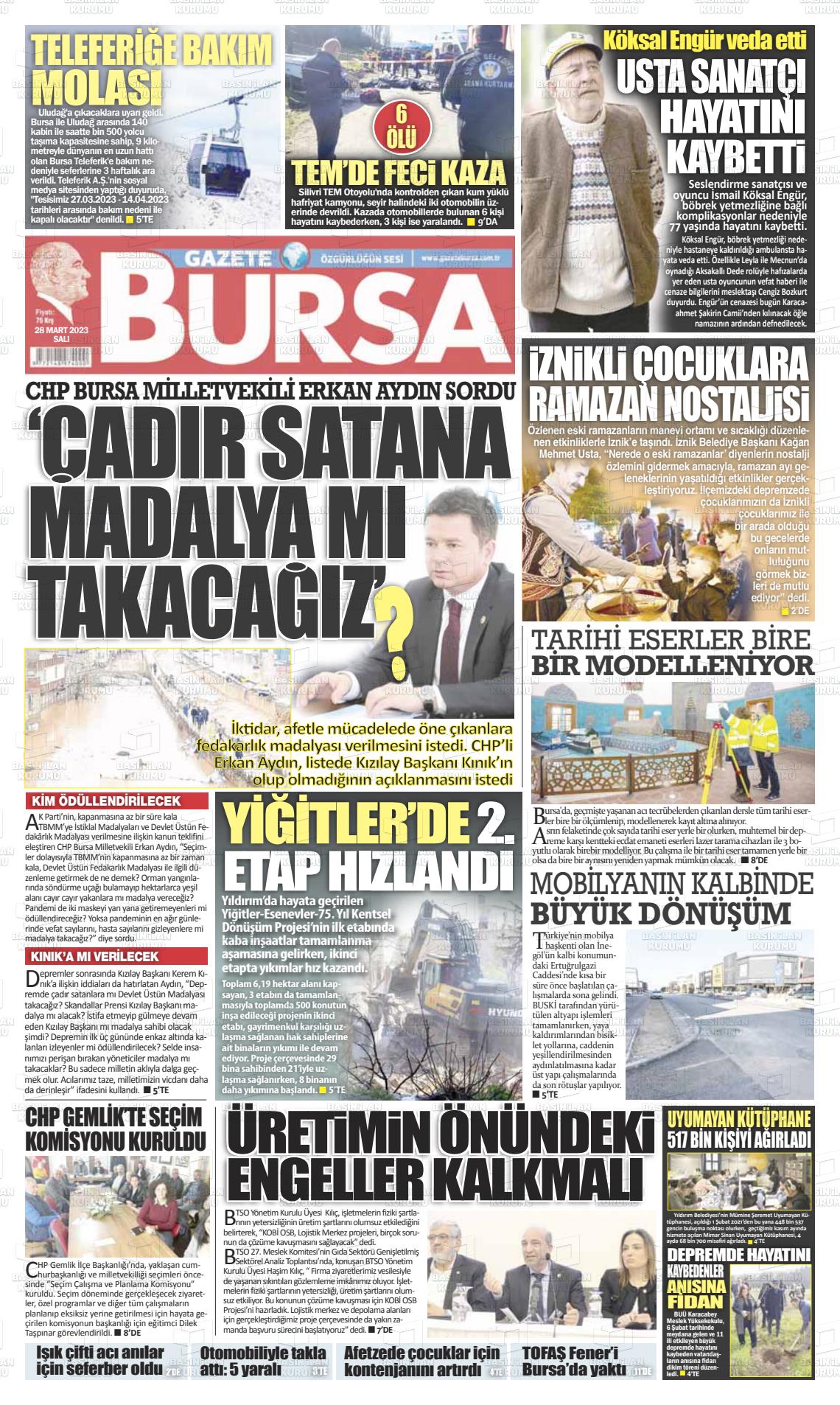 28 Mart 2023 Gazete Bursa Gazete Manşeti