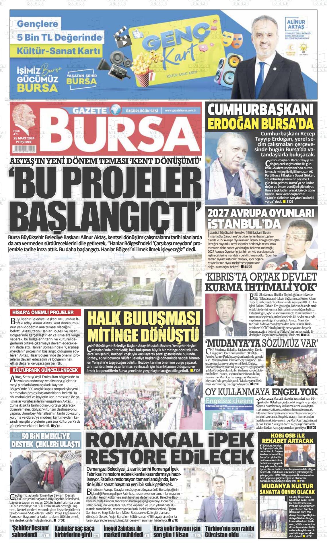 28 Mart 2024 Gazete Bursa Gazete Manşeti